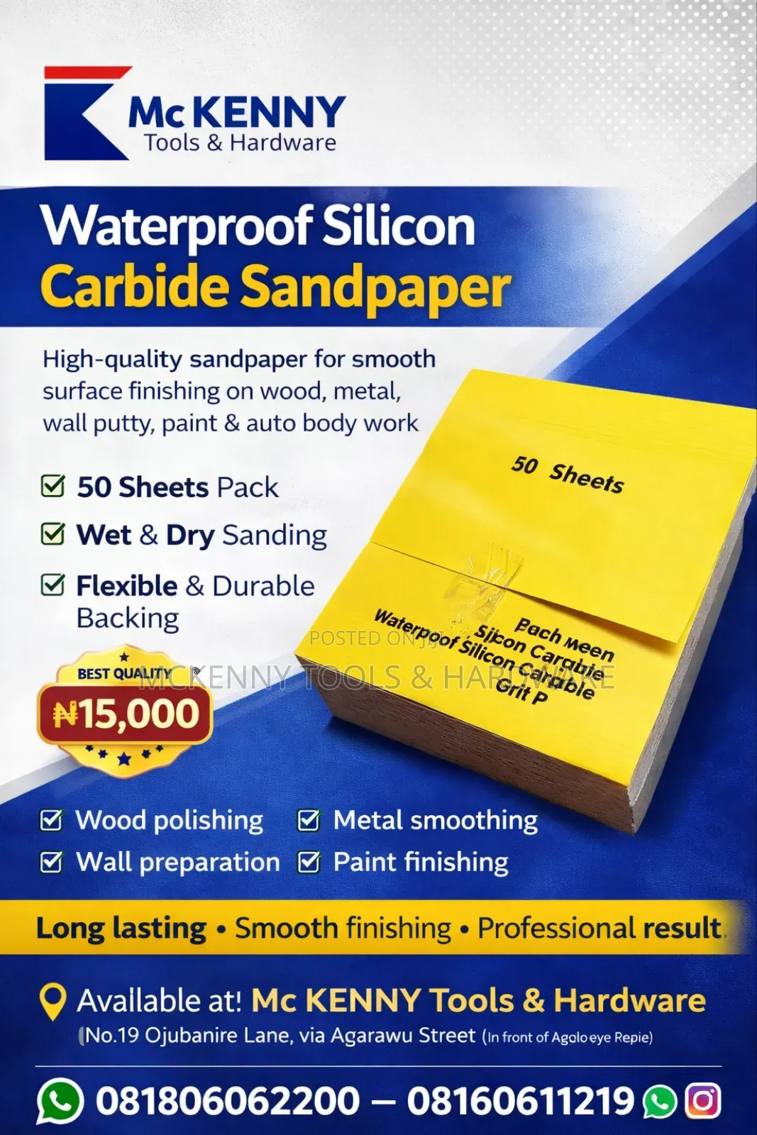 Waterproof Silicon Carbide Sandpaper (50 Sheets Pack)