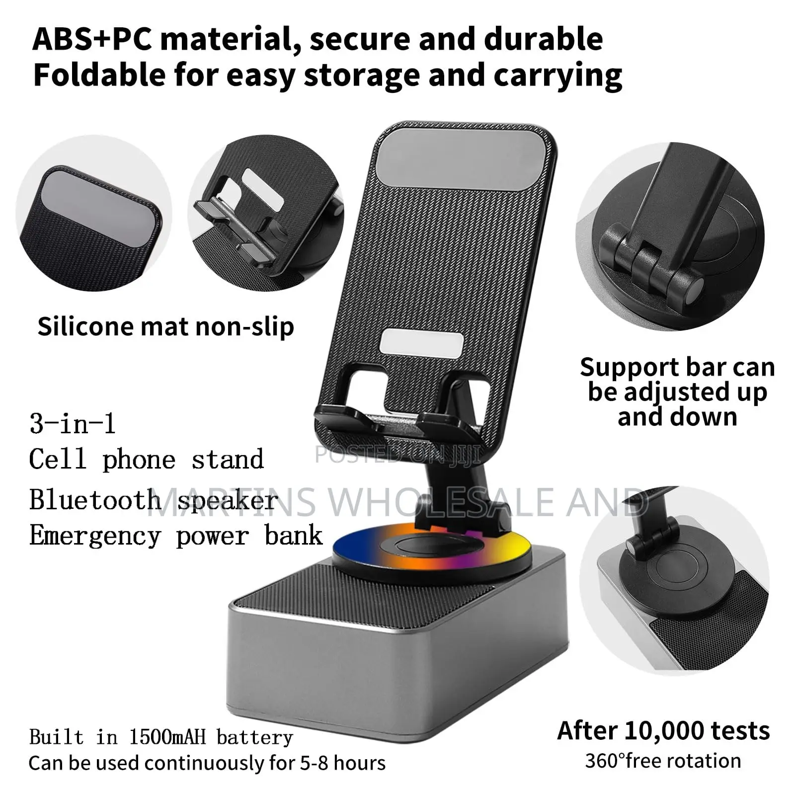 Multifunctional Phone Holder Stand With a Wireless Bluetooth Speaker.