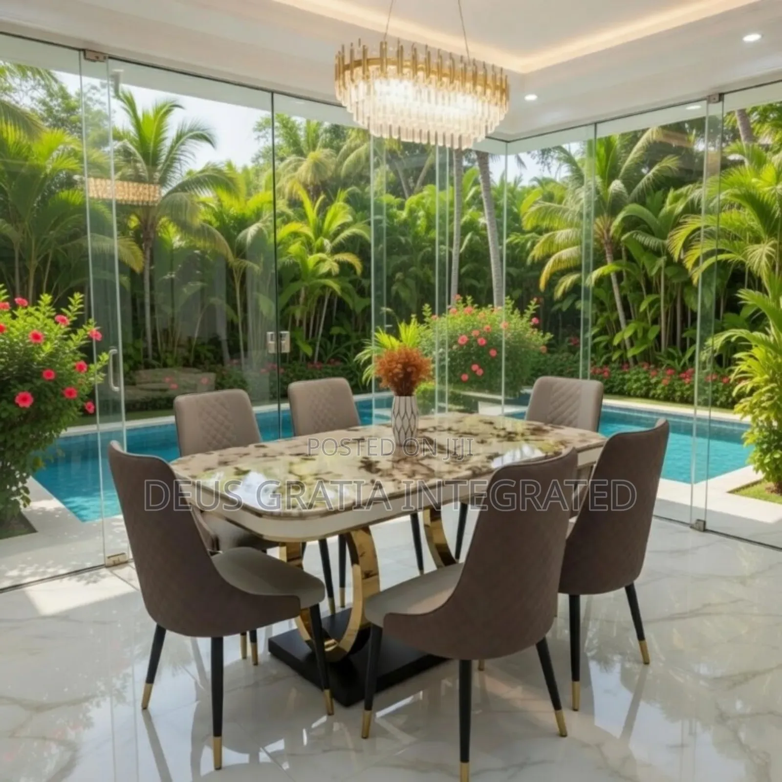 Marble Dining Table With 6 Leather Chairs