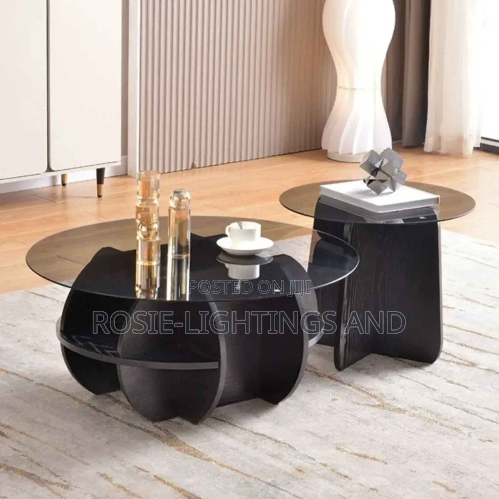 Round Coffee Center Table With Wooden Base