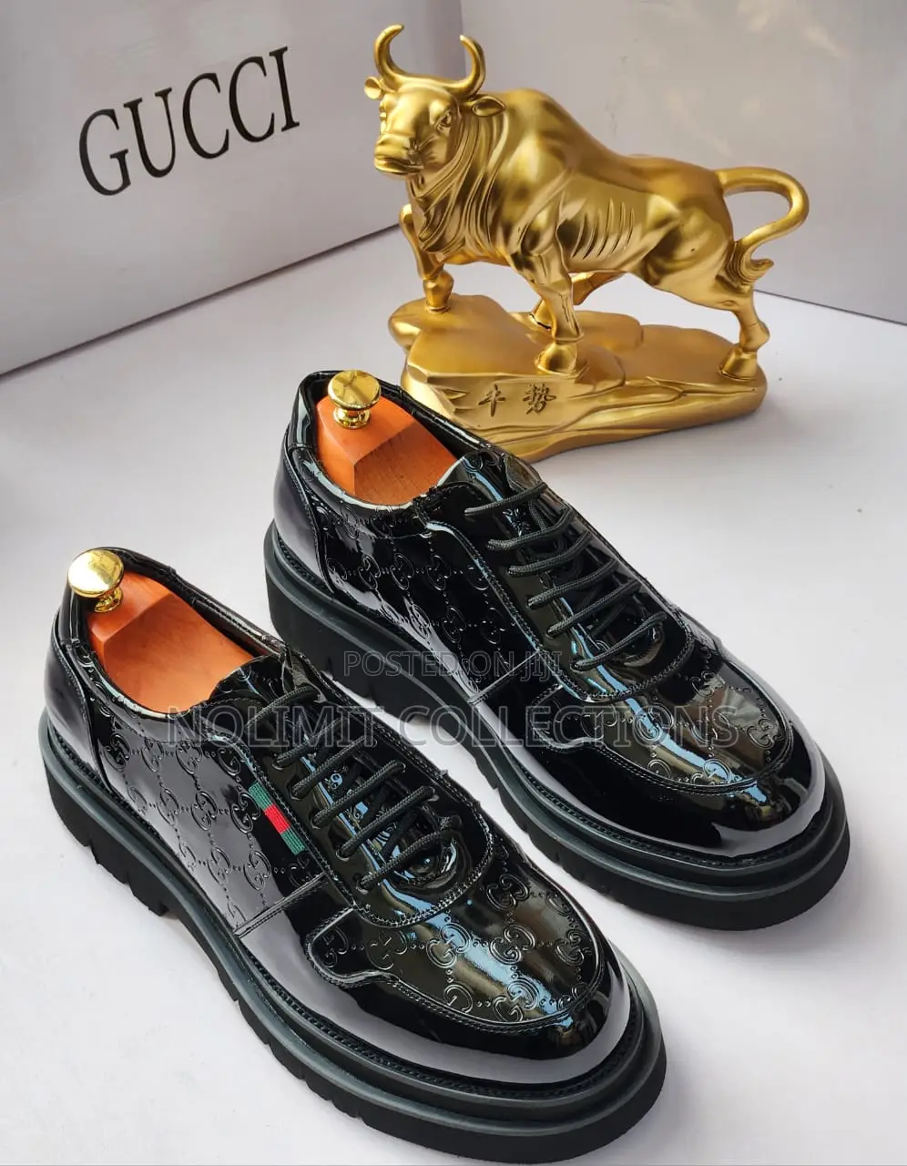 Patent Leather Lace-Up Shoes With Chunky, Thick Black Lug Sole