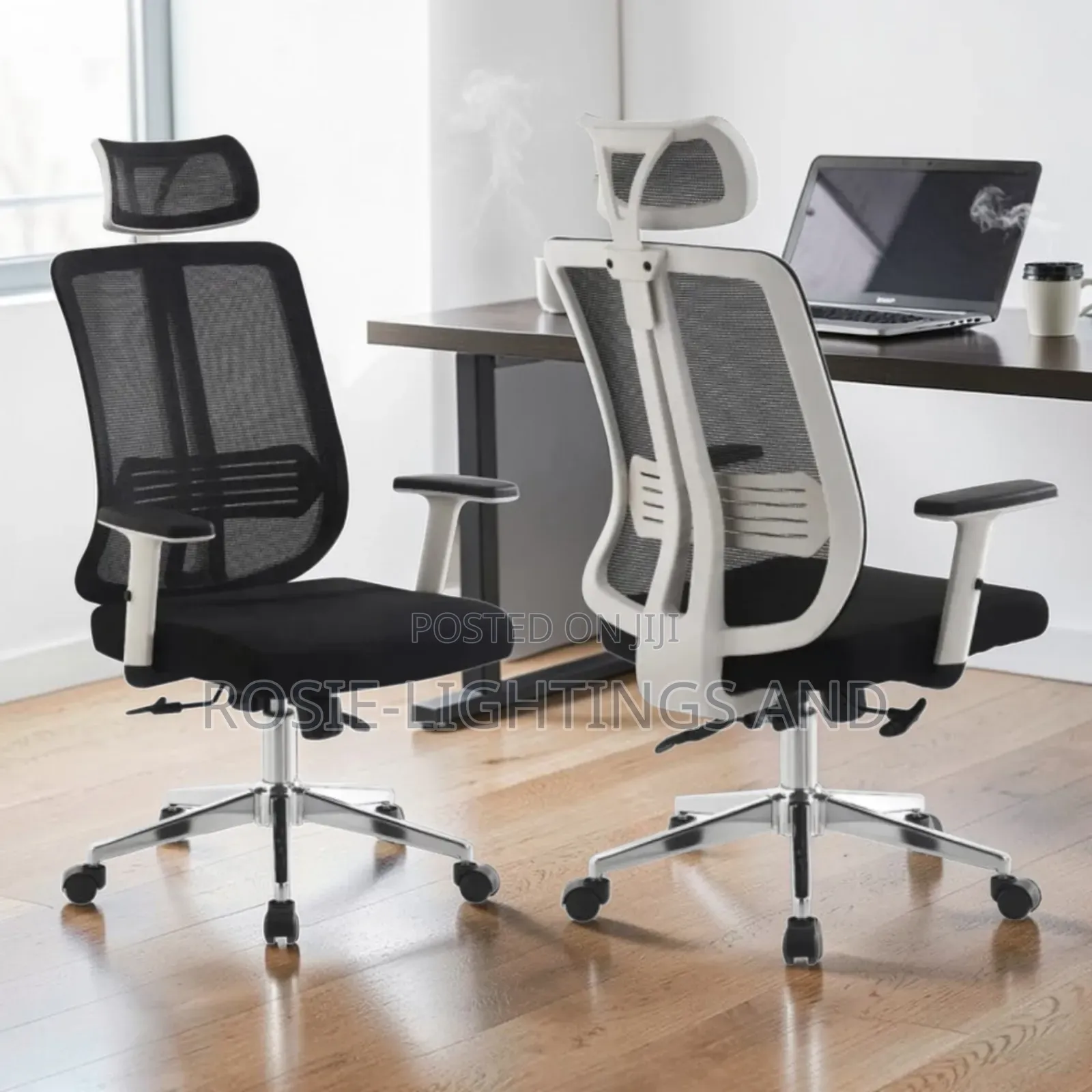 High Back Ergonomic Mesh Office Chair With Headrest - White Back