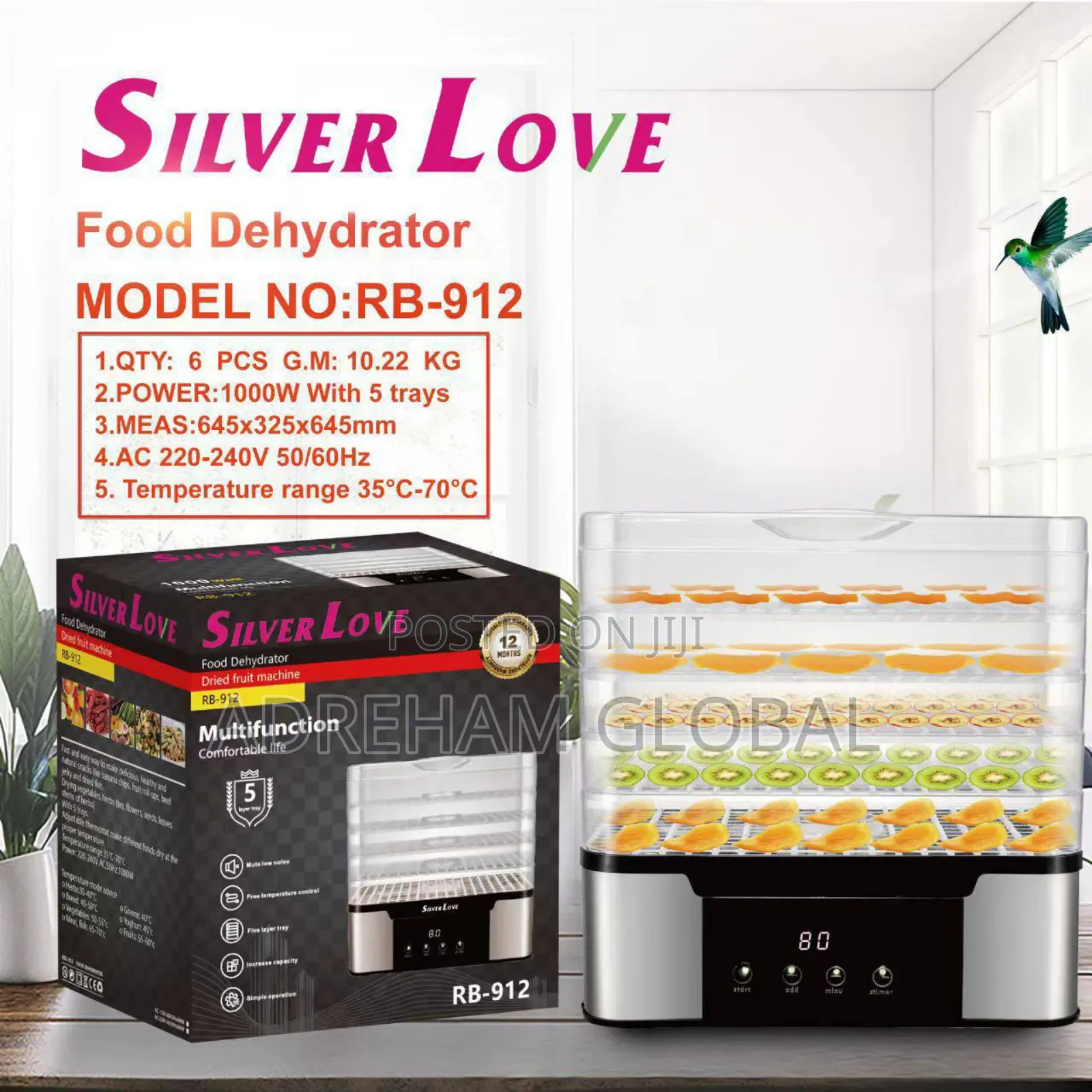 Silver Love 1000watt 5 Layers Food Dehydrator.