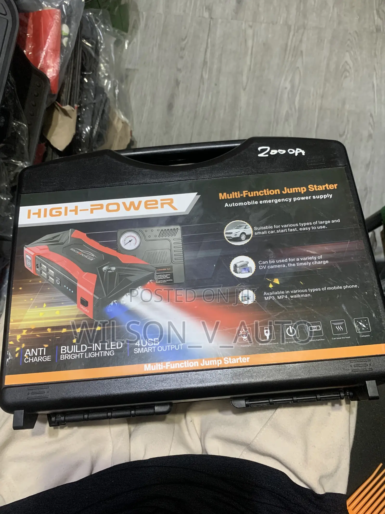 High Power Portable Car Jump Starter With an Air Compressor
