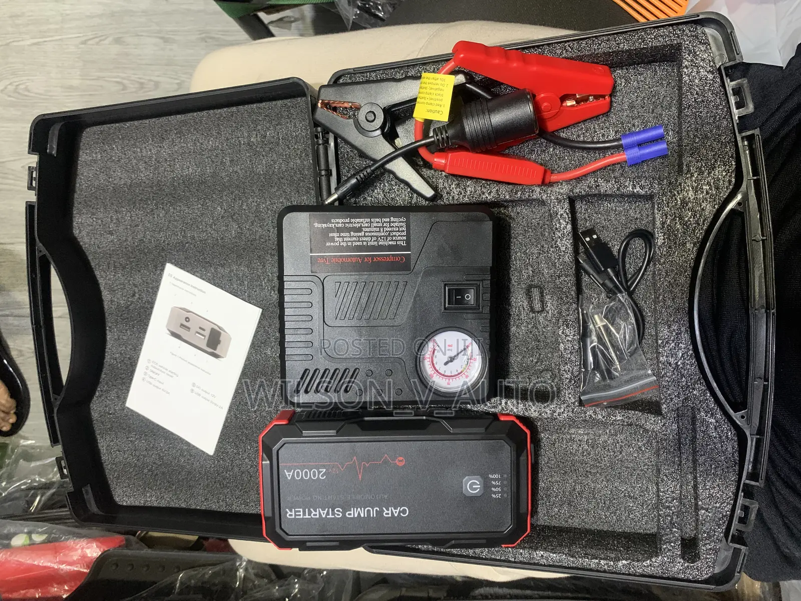 High Power Portable Car Jump Starter With an Air Compressor