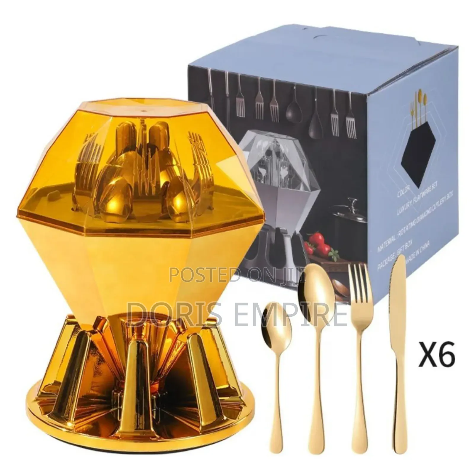 24pcs Luxury Diamond Shape Gold Cutlery.