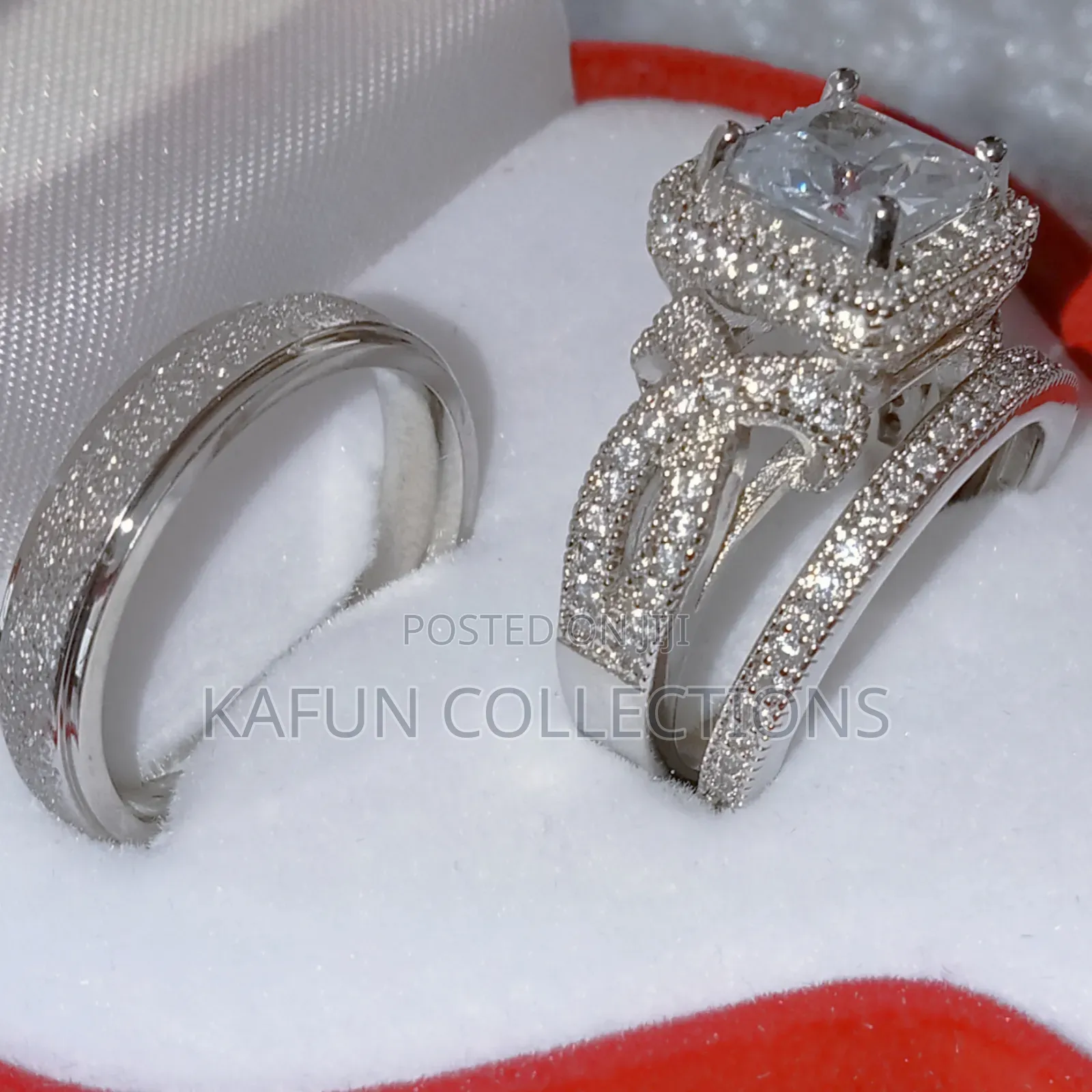 Non-Fading Titanium Steel and Solid Zirconia Luxury Couple's Ring Set