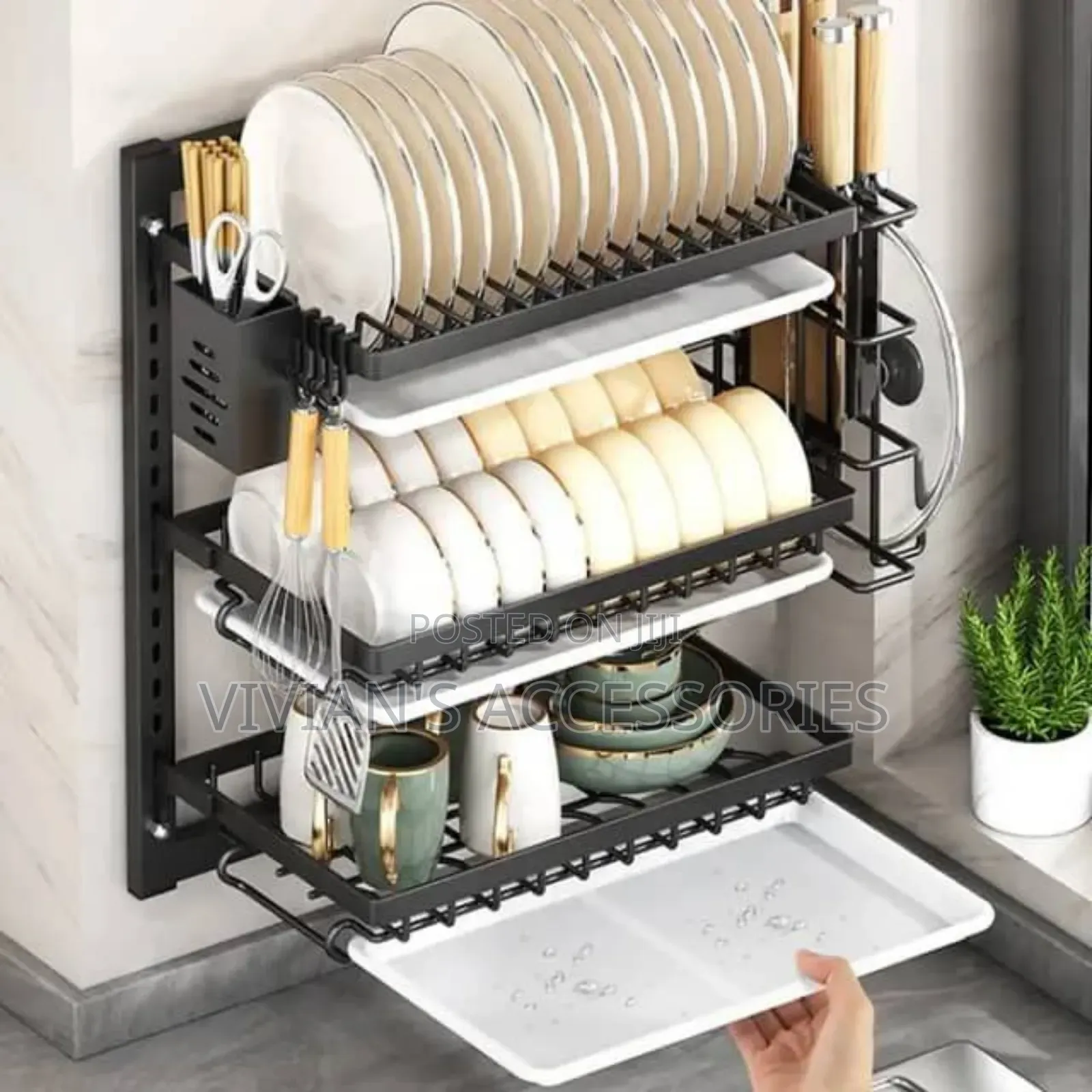 Stainless Steel 3 Layer Gold Wall Mounted Dish Rack