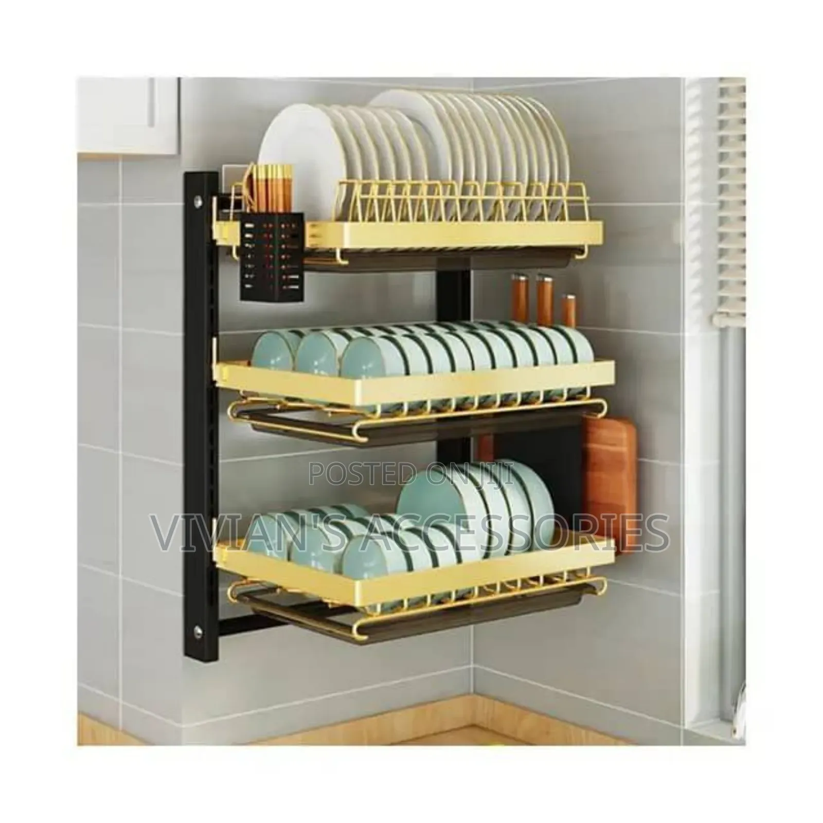 Stainless Steel 3 Layer Gold Wall Mounted Dish Rack
