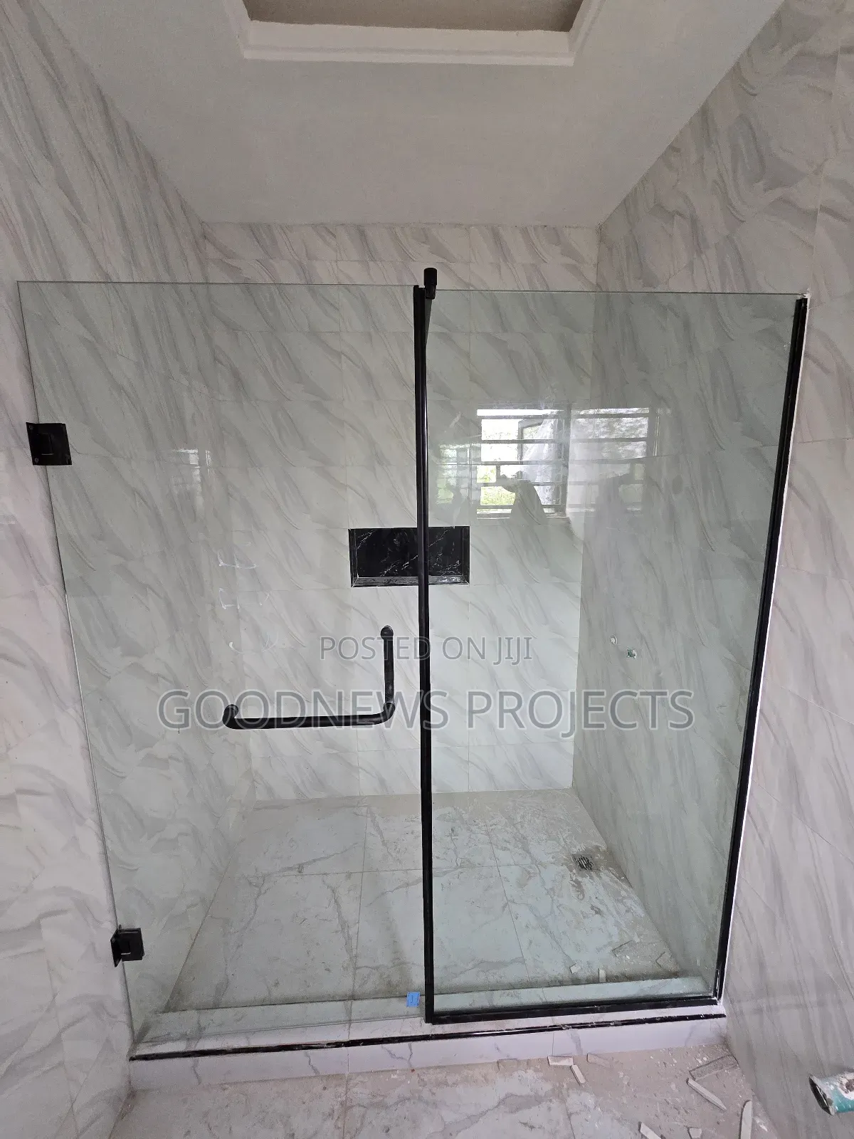 Frameless Black Hinged Shower Door