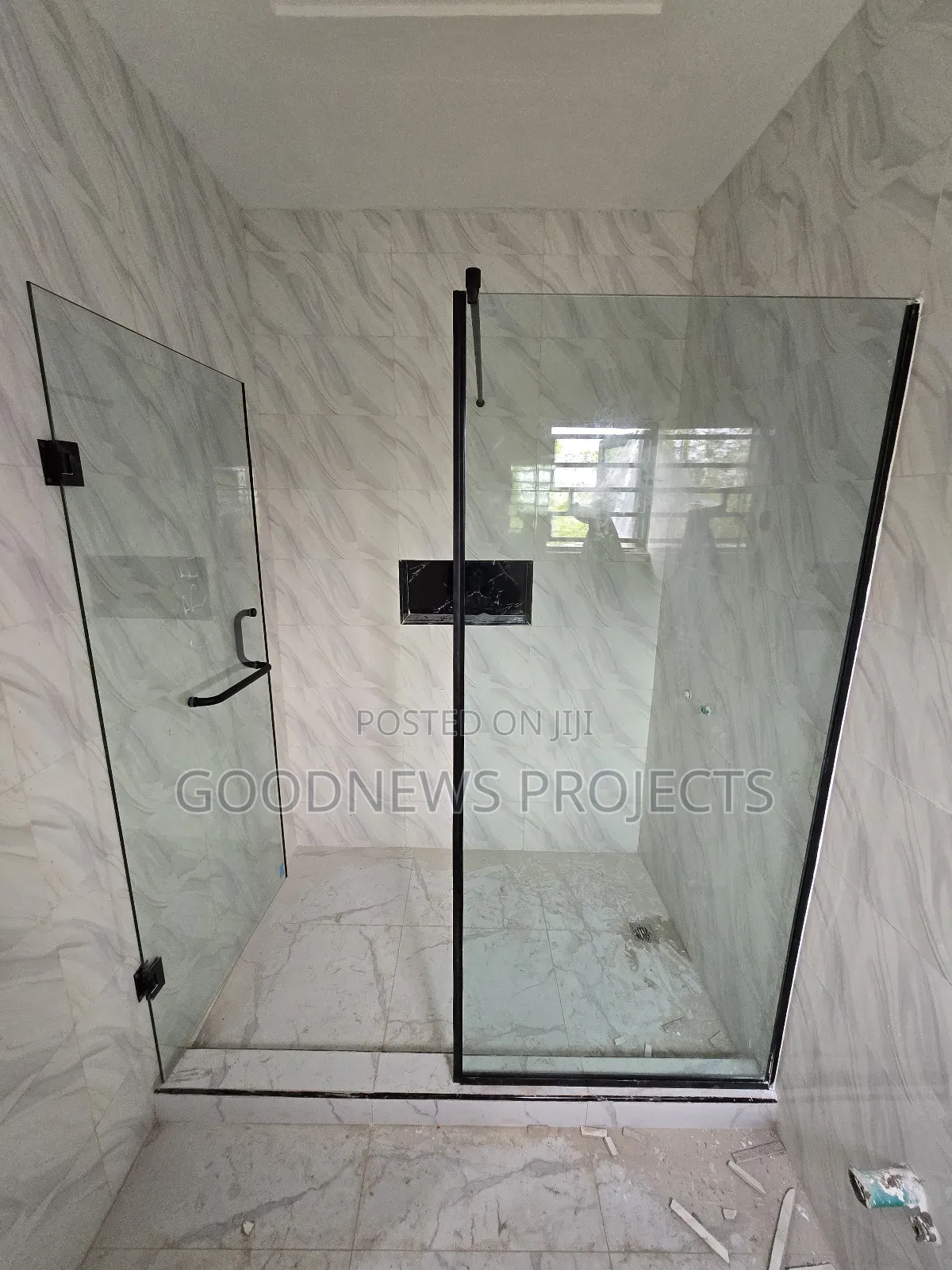 Frameless Black Hinged Shower Door