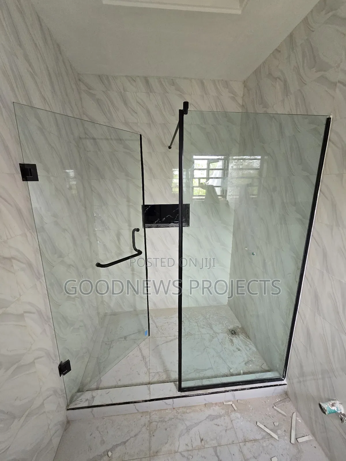 Frameless Black Hinged Shower Door