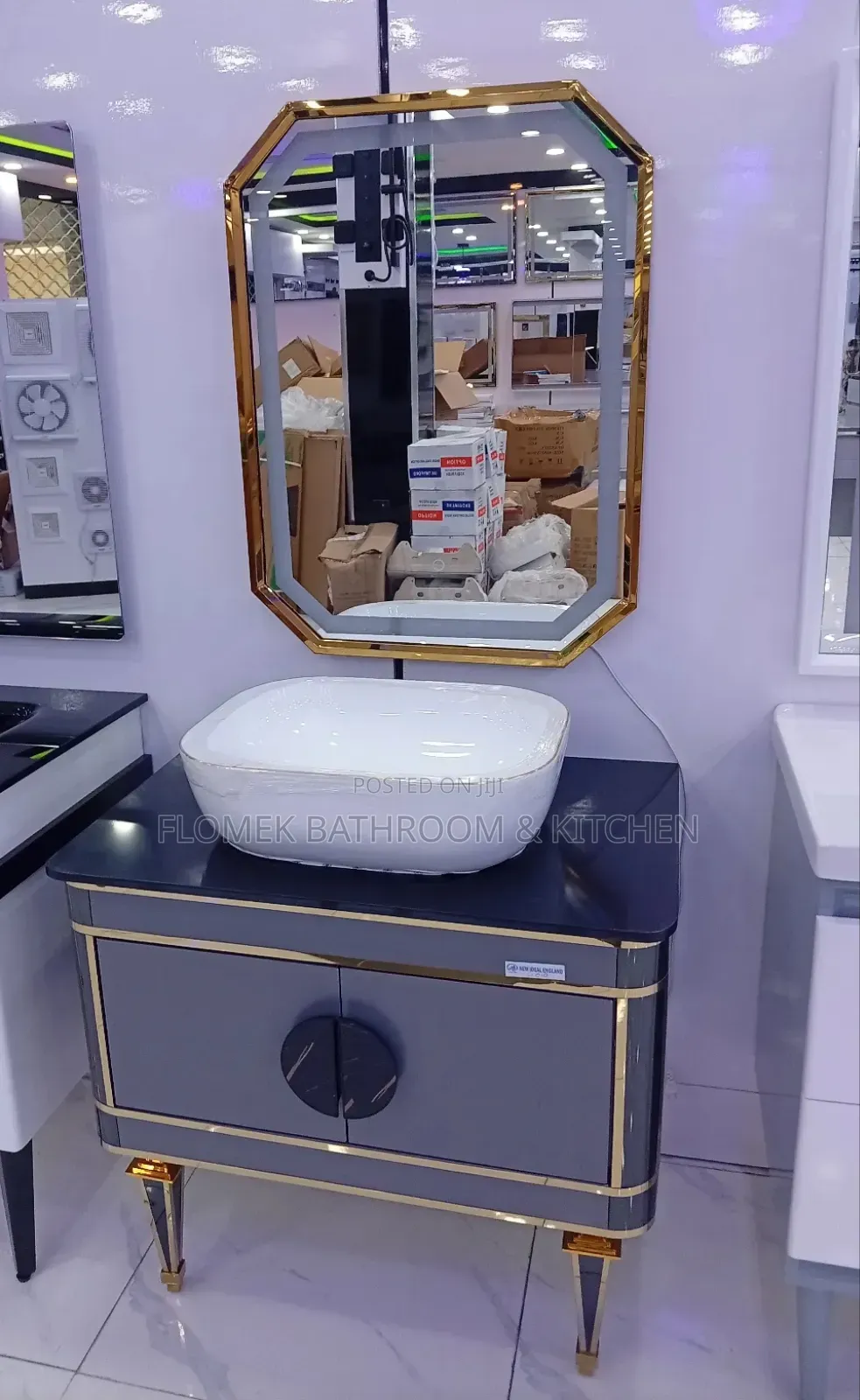Modern Luxury Grey & Gold Vanity Set With Led Mirror.