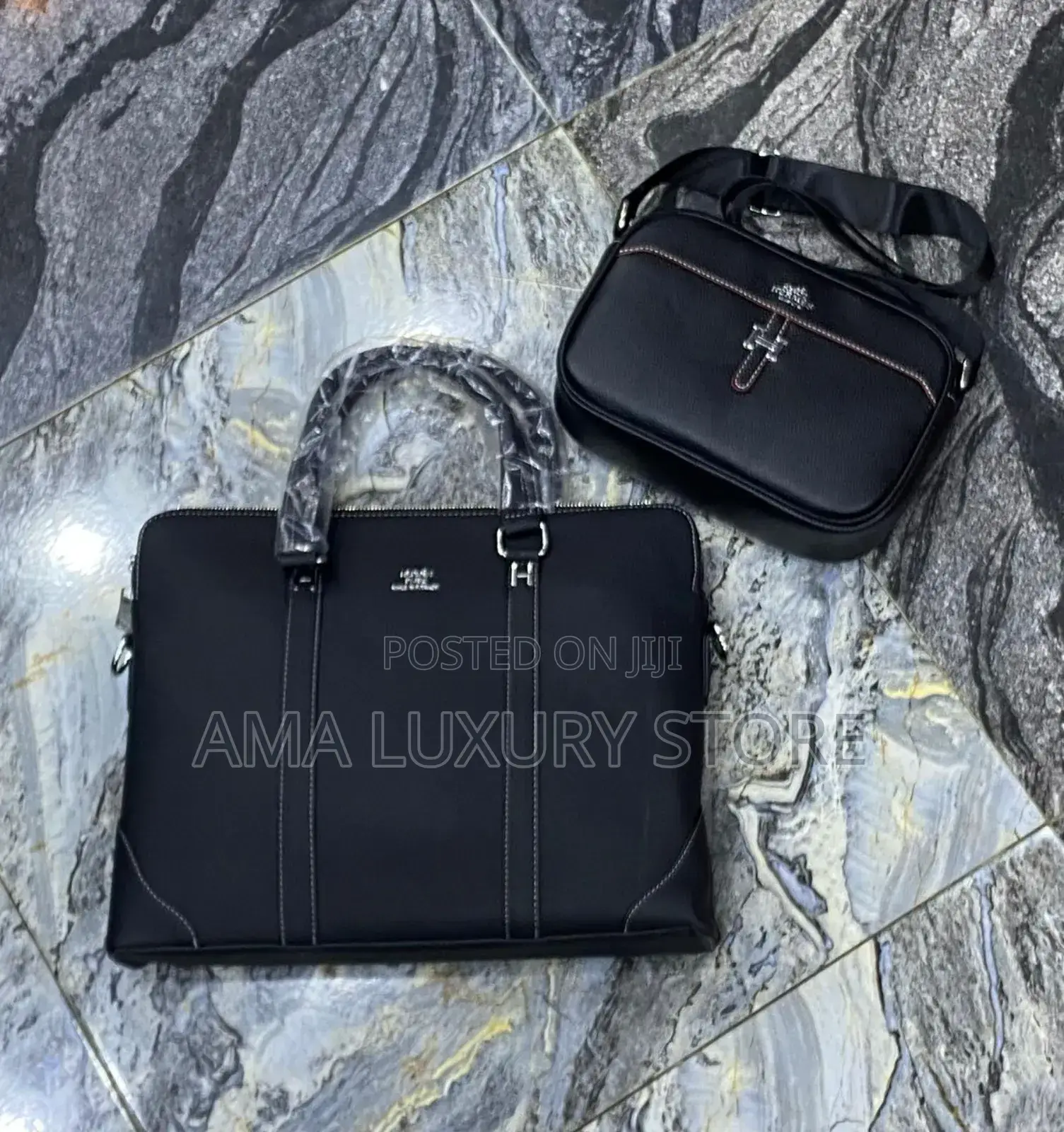 Hermes Genuine Leather Luxury Laptop/Cross Bags Set