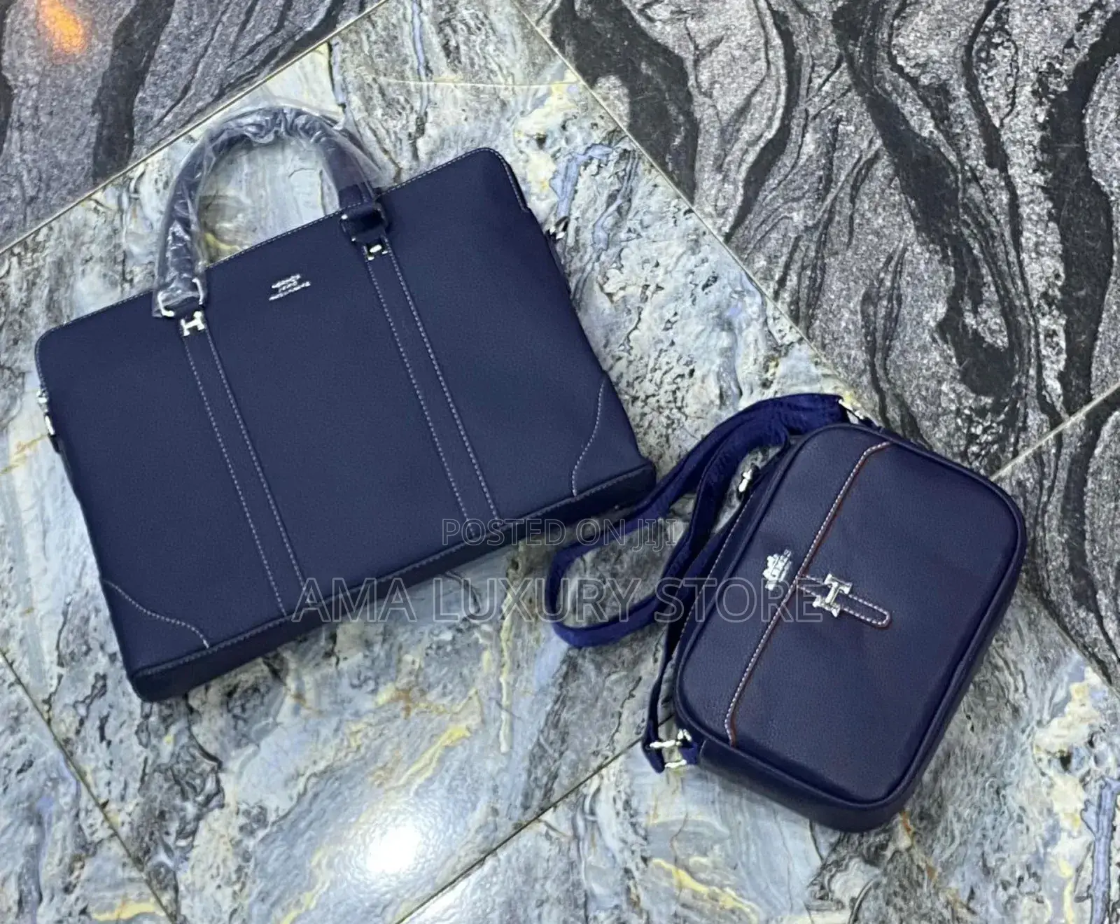 Hermes Genuine Leather Luxury Laptop/Cross Bags Set
