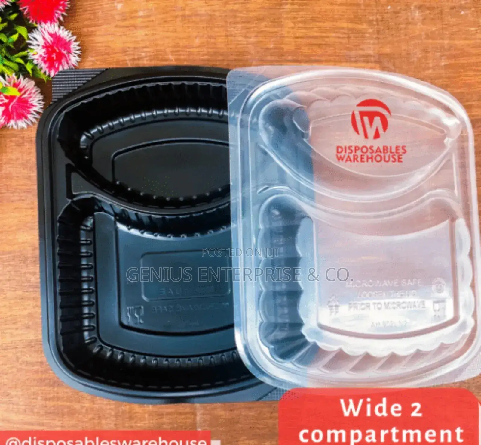 Black Rectangular Shape 2 Compartment Takeaway With Lid 50pc