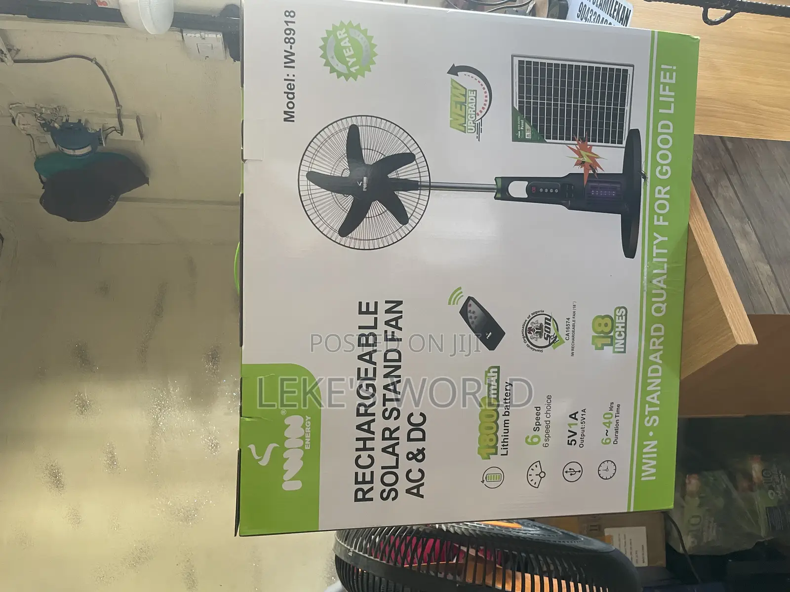 Iwin Energy 18” 18000mah Lithium Battery Rechargeable Fan With Panel