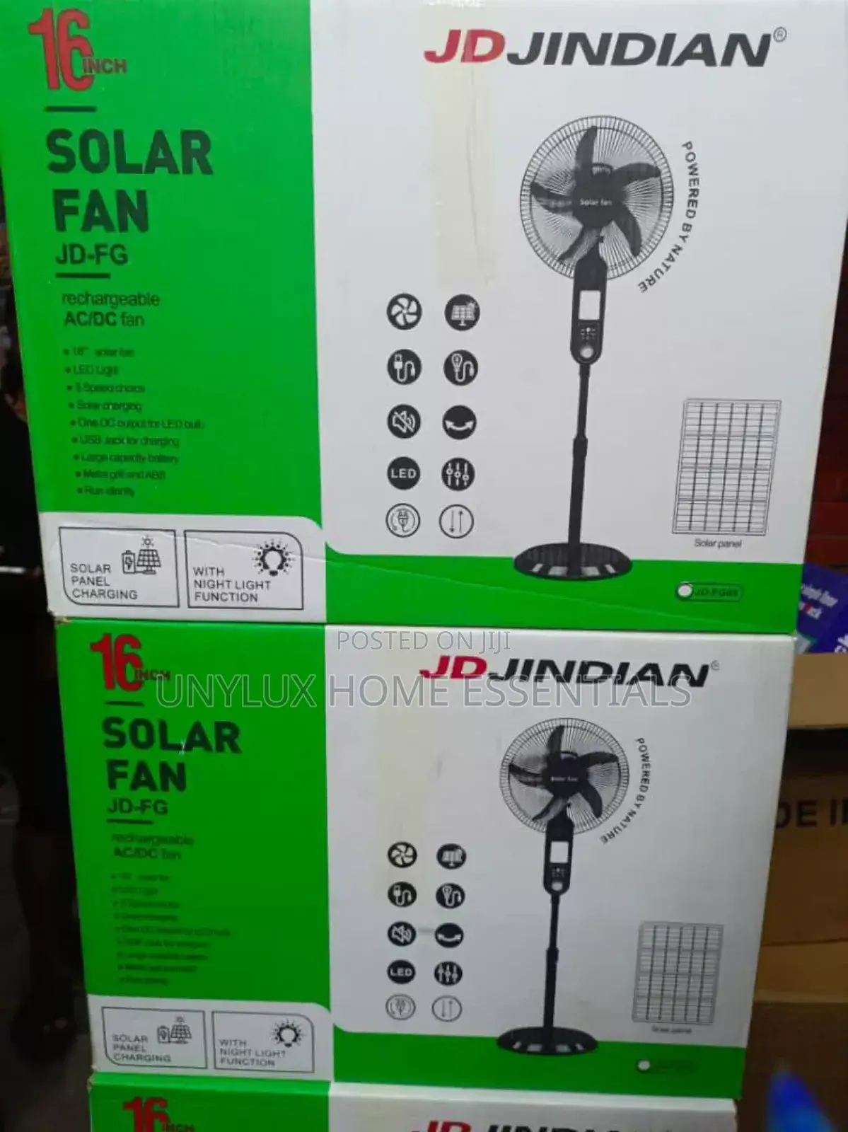 16 Inch Standing Rechargeable Solar Fan With Panel 3 Bulbs