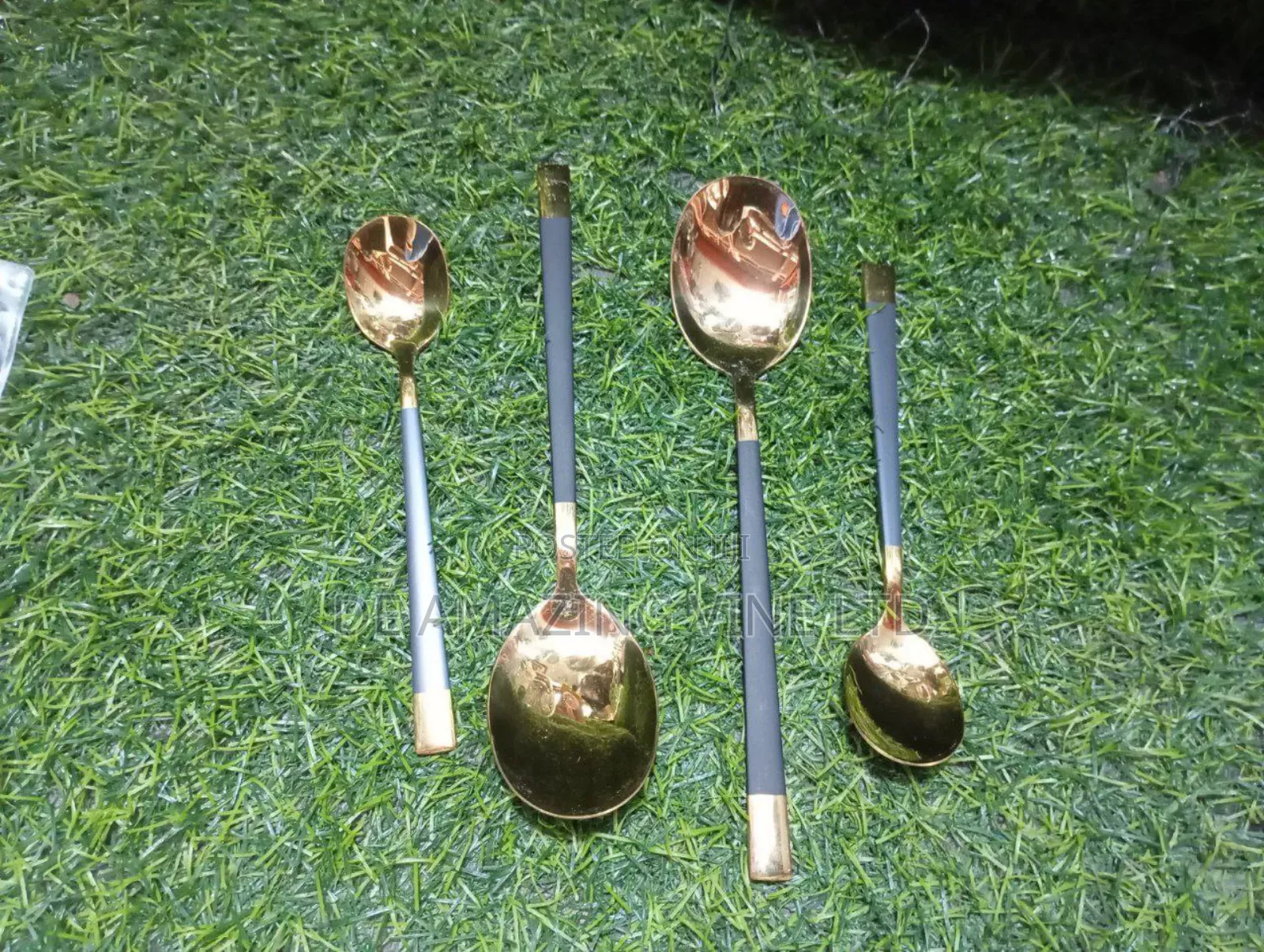 6pcs Eating Spoons Black Nd Gold Green Nd Gold