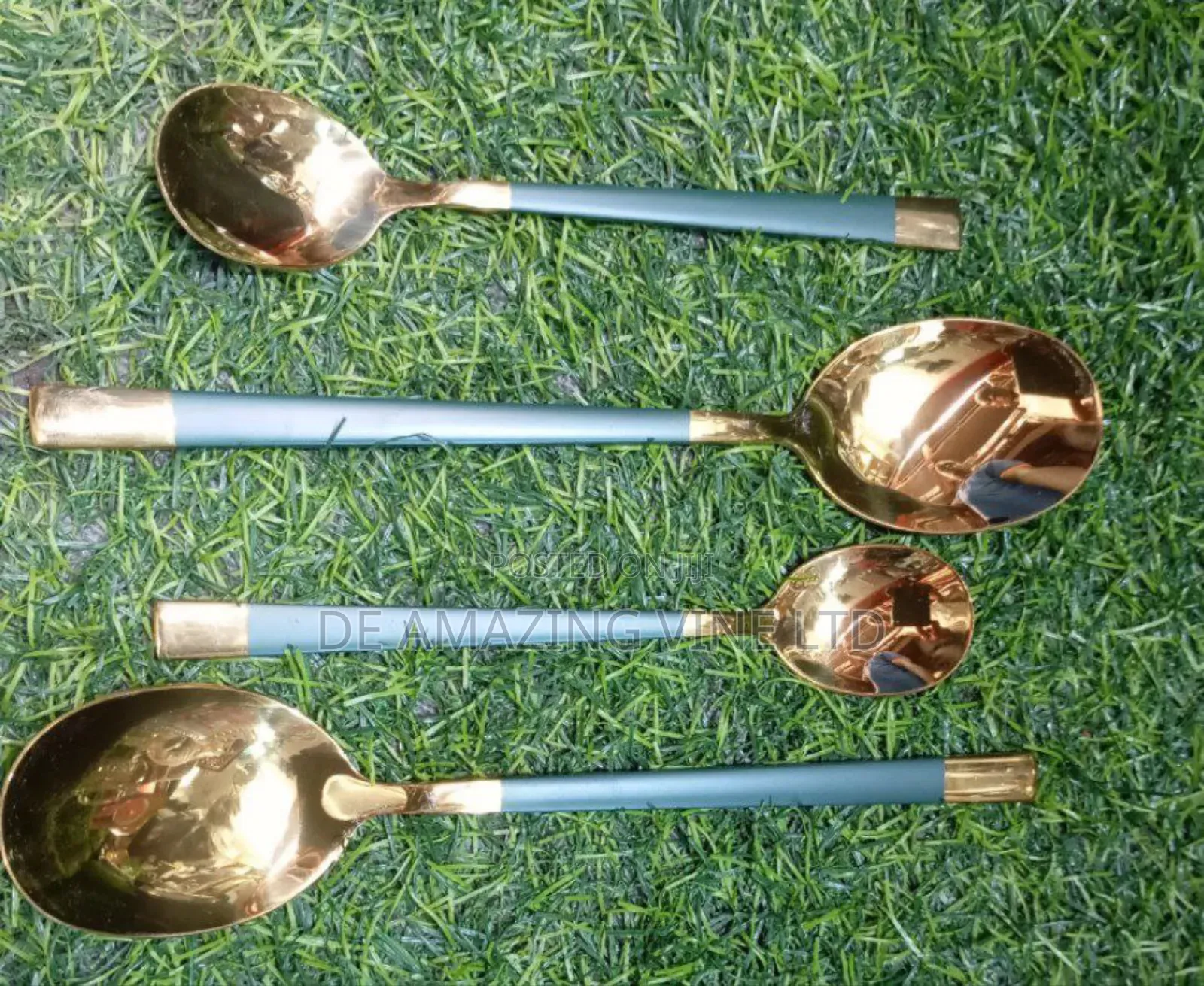 6pcs Eating Spoons Black Nd Gold Green Nd Gold