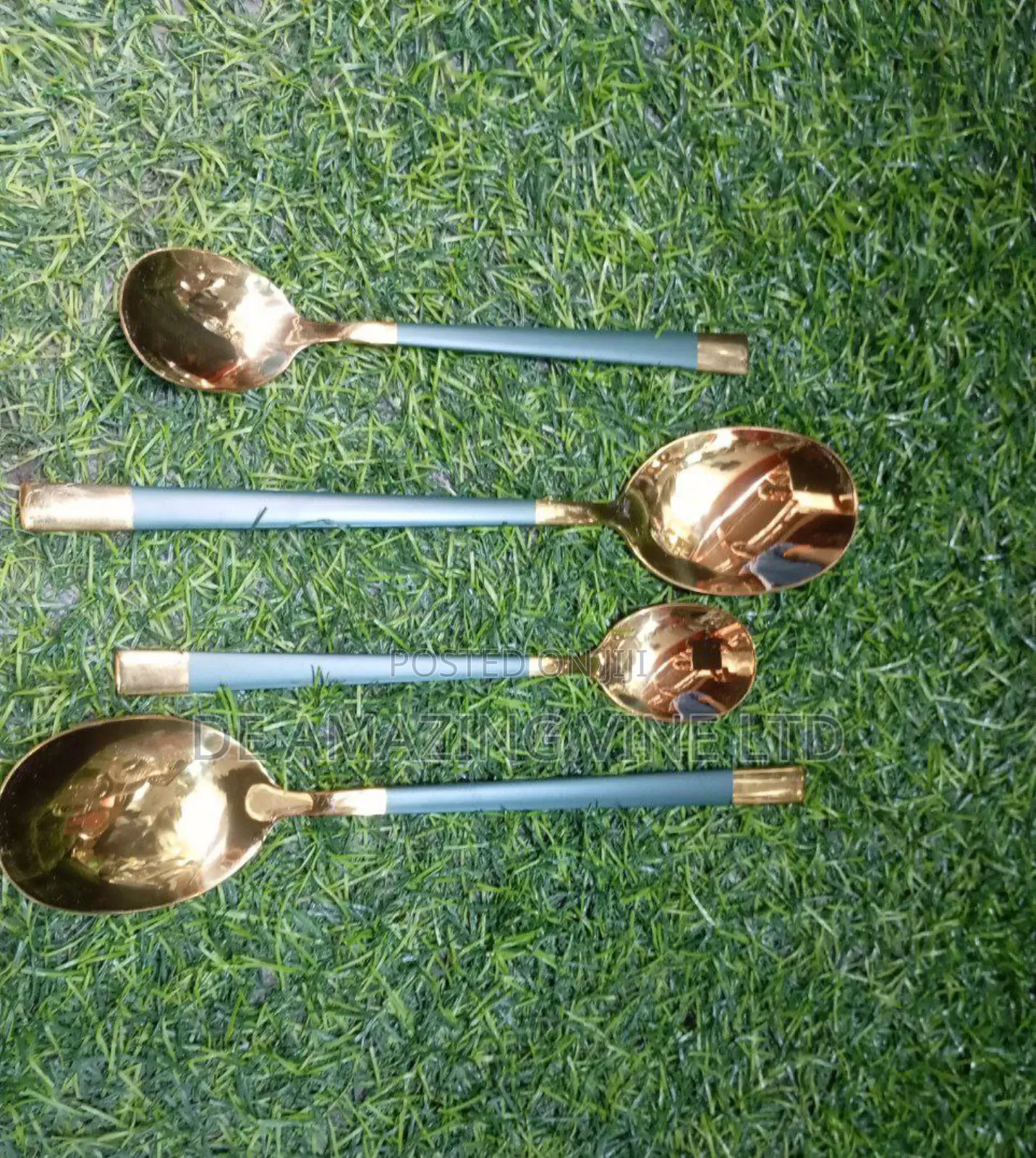 6pcs Eating Spoons Black Nd Gold Green Nd Gold