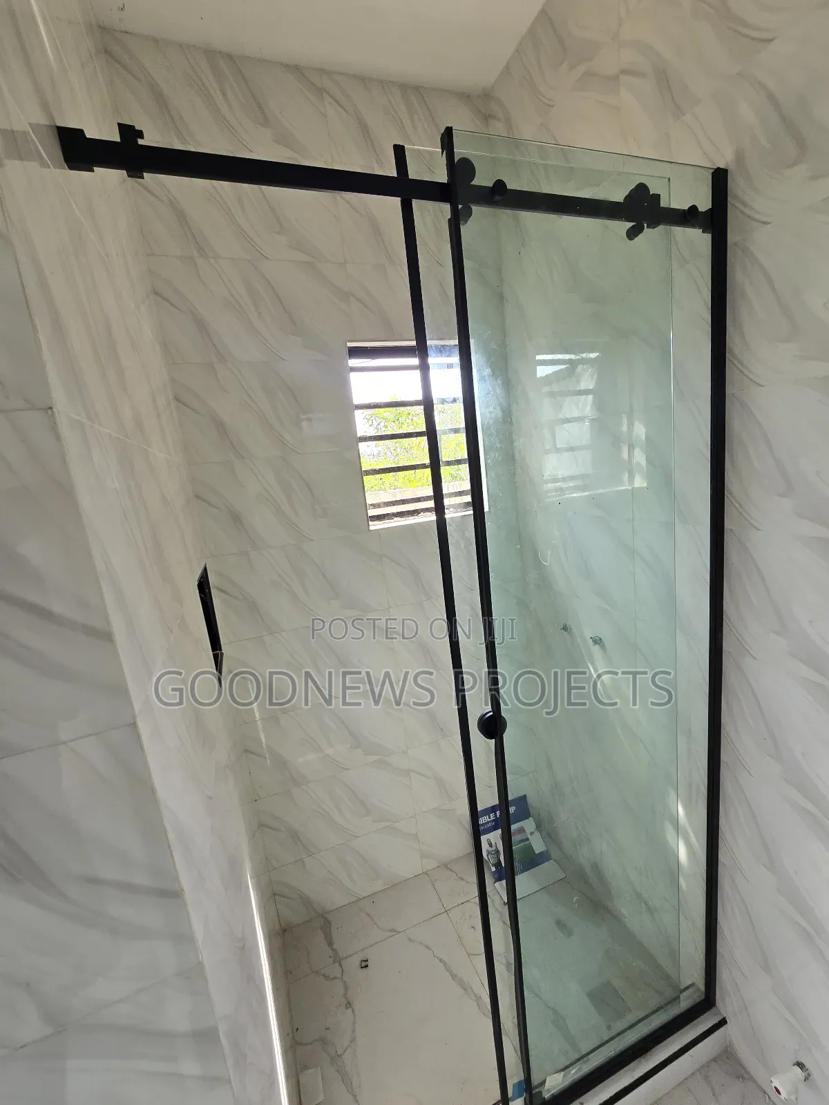 Sliding Shower Door With Black Accessory