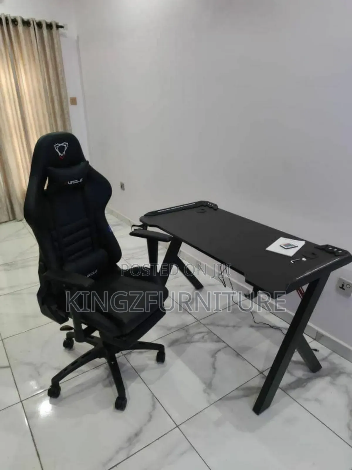 Furgle Branded Black Gaming Chair and Desk Set.