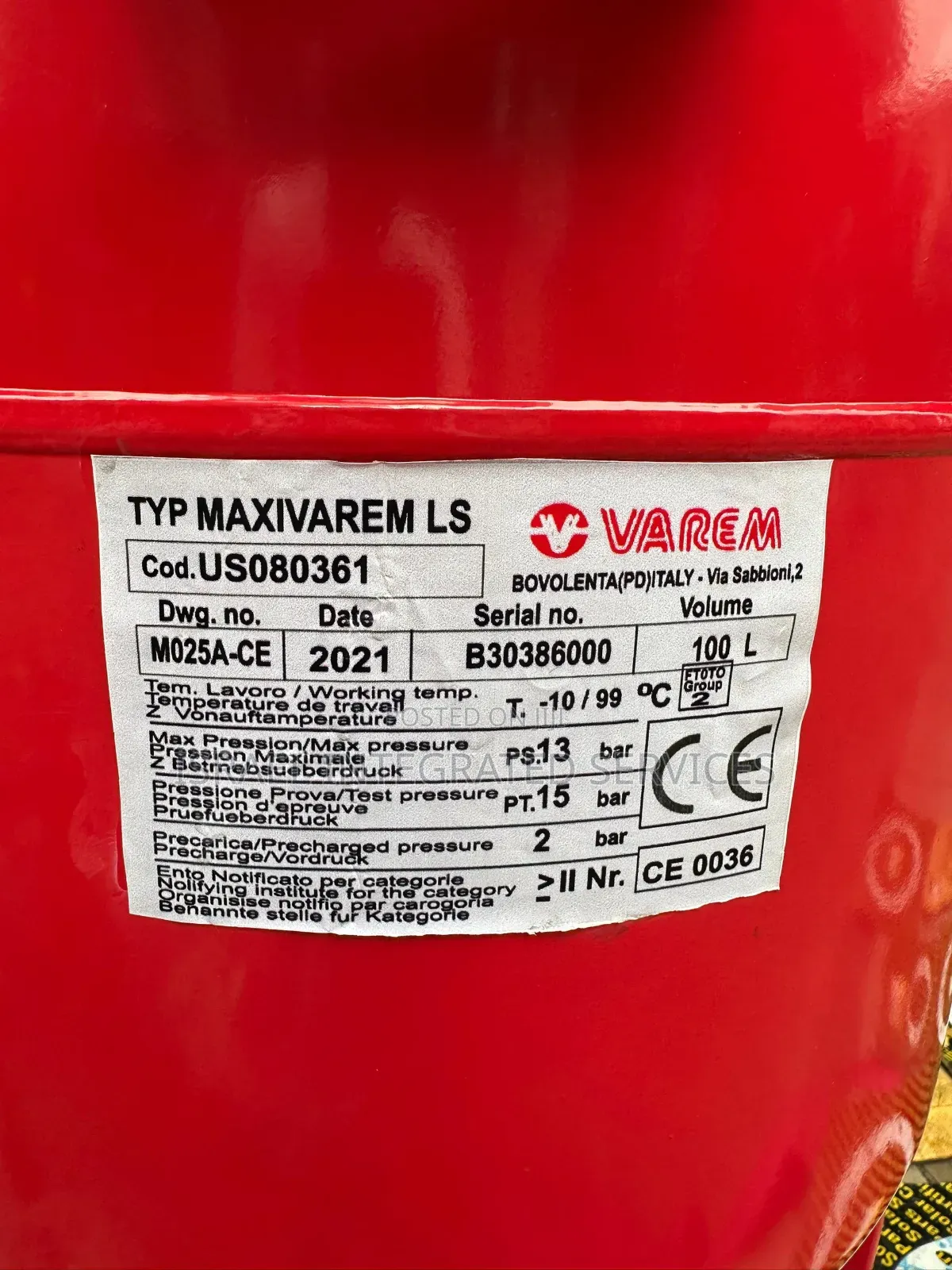 Preasure Tank Varem Maxivarem (100ltrs)