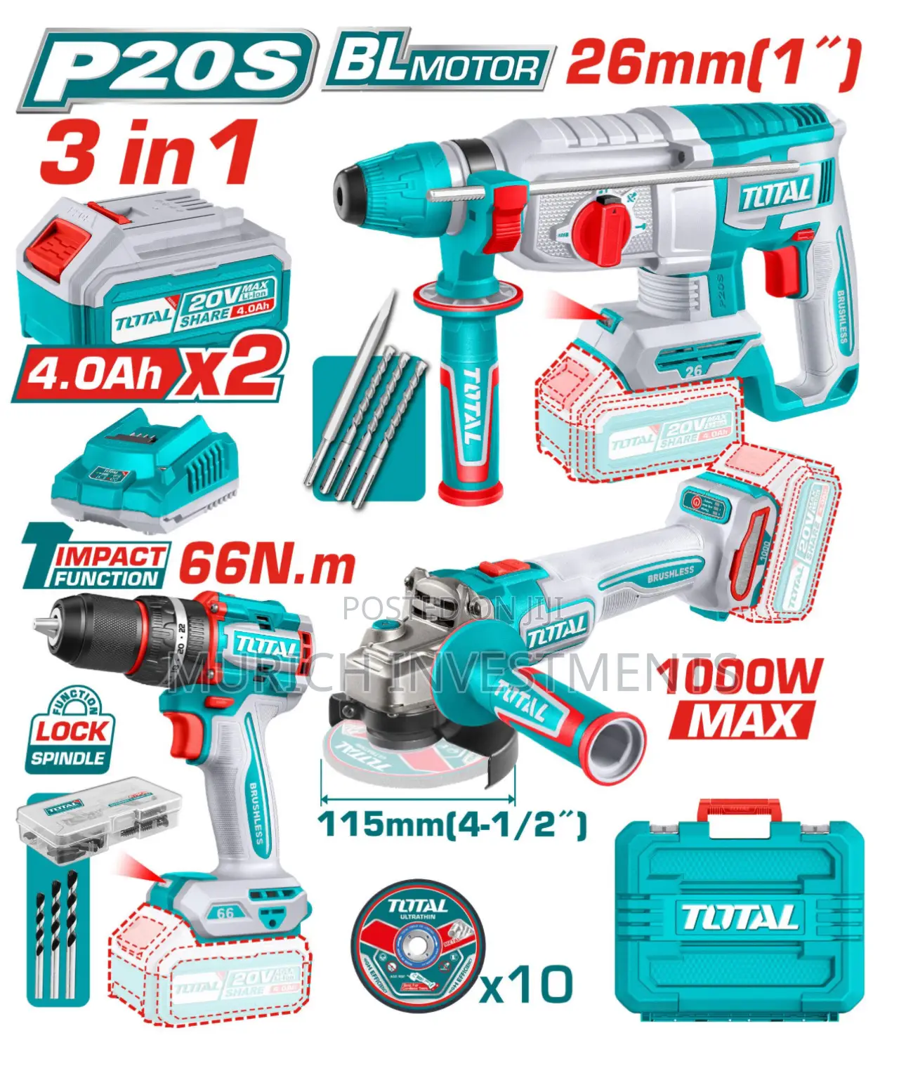 Total Cordless 3 PCS Combo Kit Tosli241198