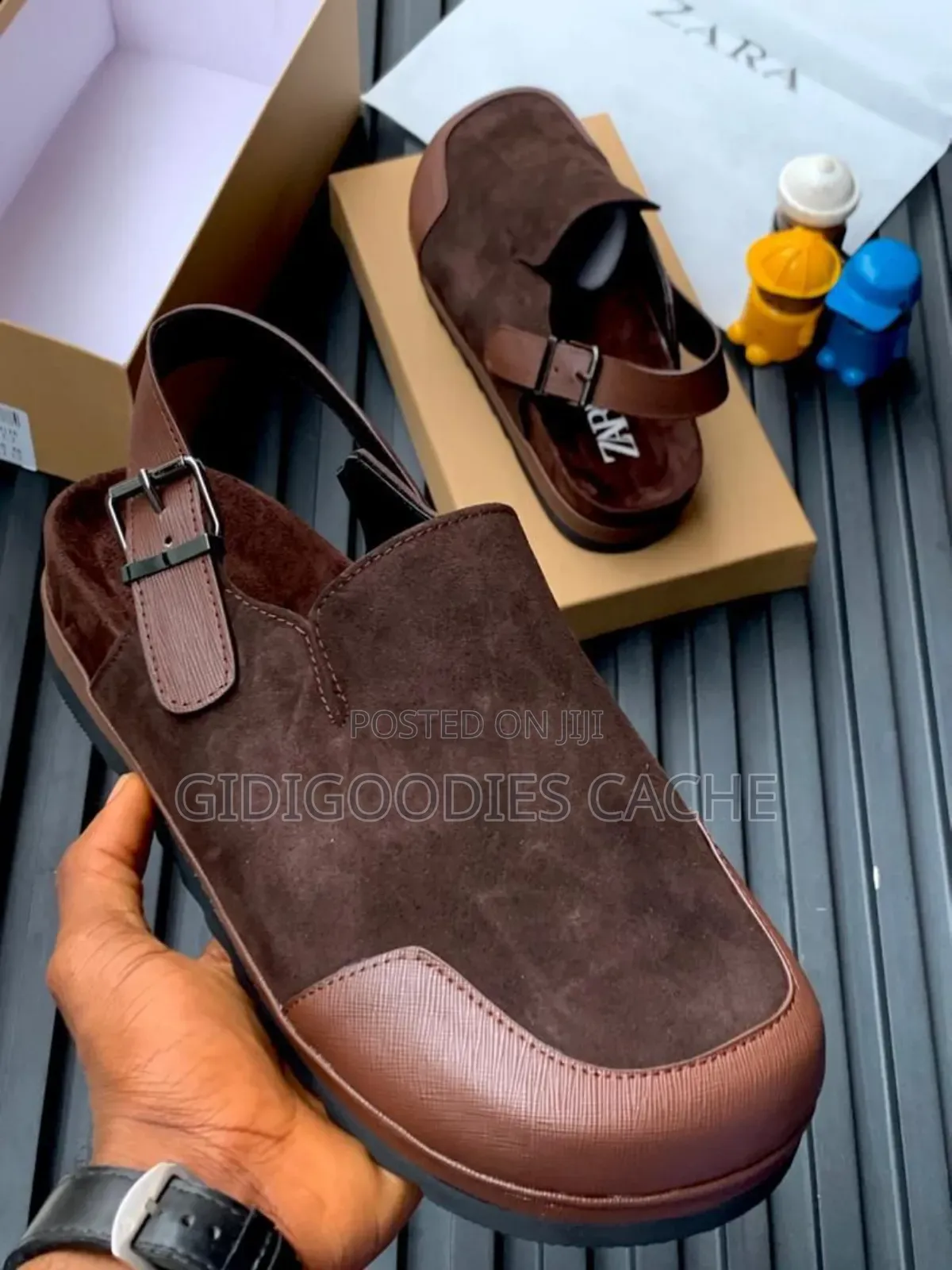 Zara Men's Strapped Buckle Mules Black/Brown/Ash Size 40-46