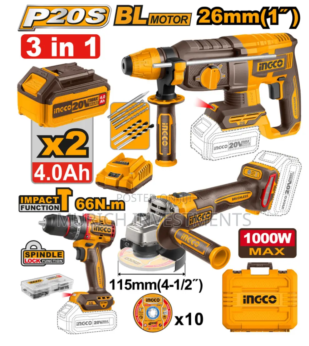 Ingco Cosli241198 3 PCS Cordless Combo Kit