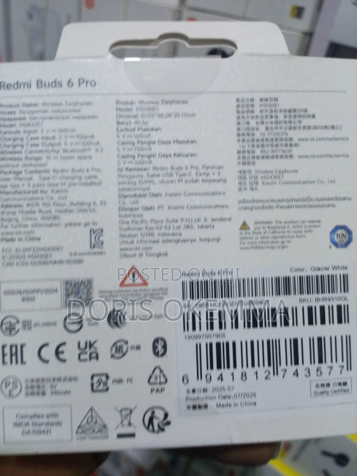 Xiaomi Redmi Buds 6 Pro Original Wireless Earbuds – Anc, Hi-Res Audio.