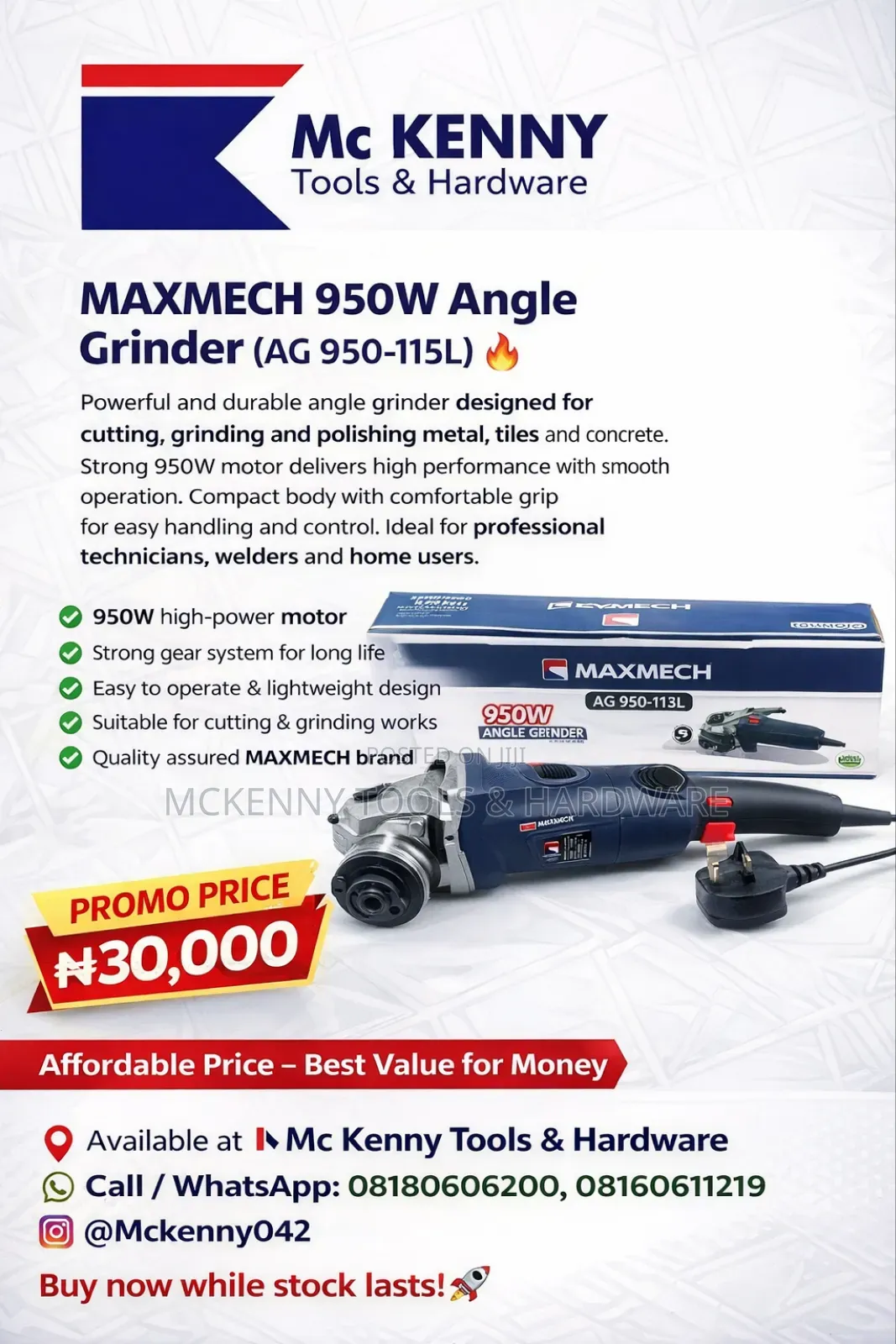 Maxmech 950w Angle Grinder (Ag 950-115l) 🔥