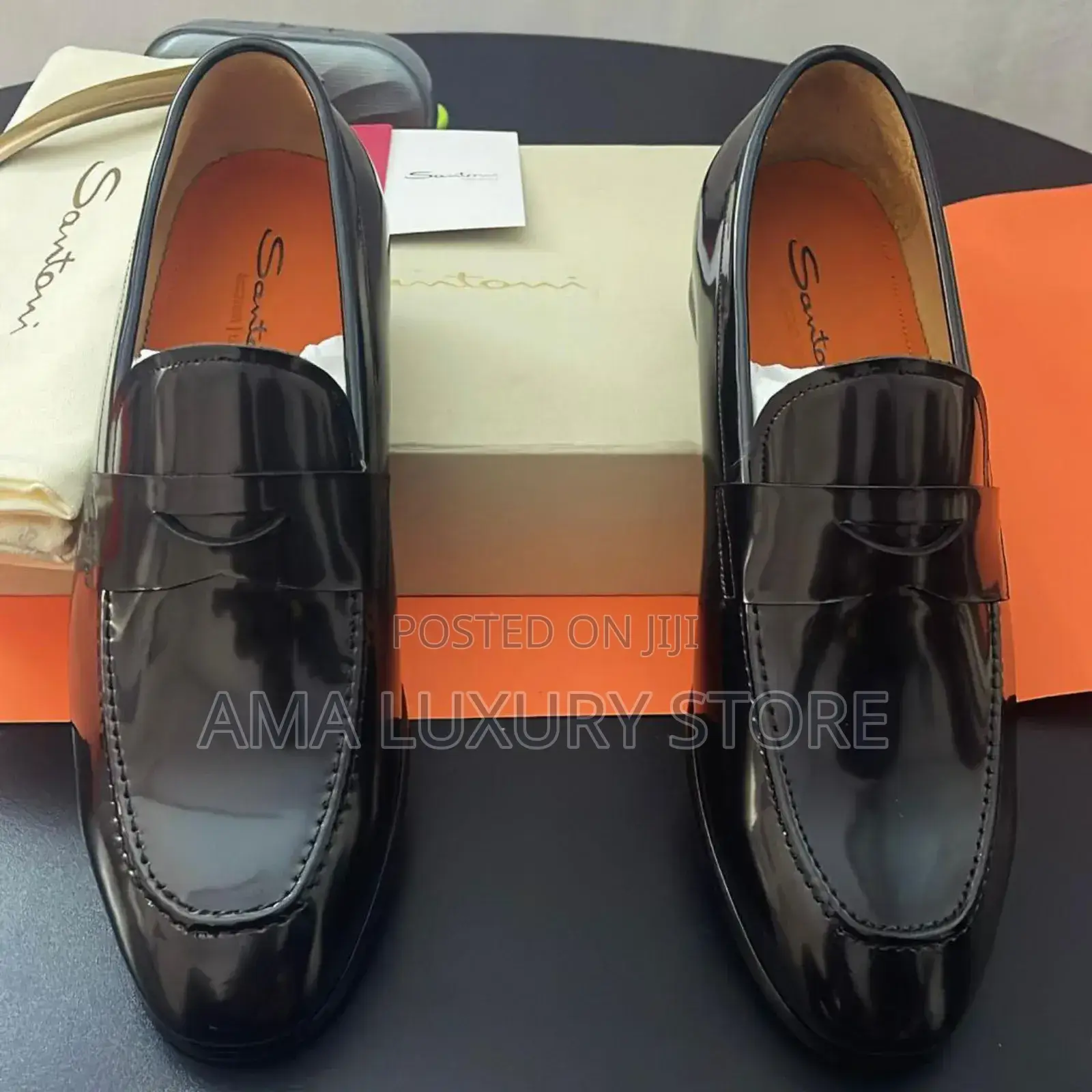 Santoni Luxury Designer Patent Leather Men's Loafers Shoes