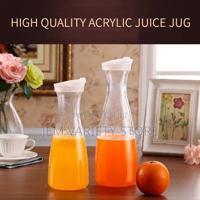 Transparent Round Acrylic Carafe for Juice, Water, Smoothie Ice Tea