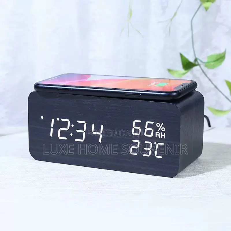 Bamboo Wireless Charger and Alarm Clock