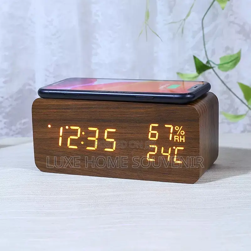 Bamboo Wireless Charger and Alarm Clock