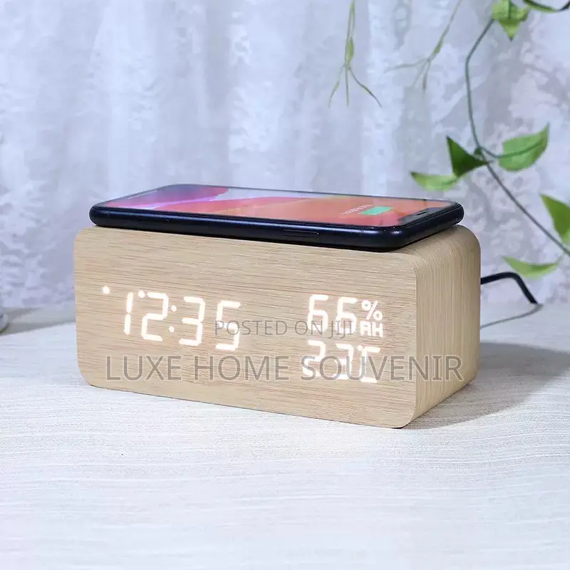 Bamboo Wireless Charger and Alarm Clock