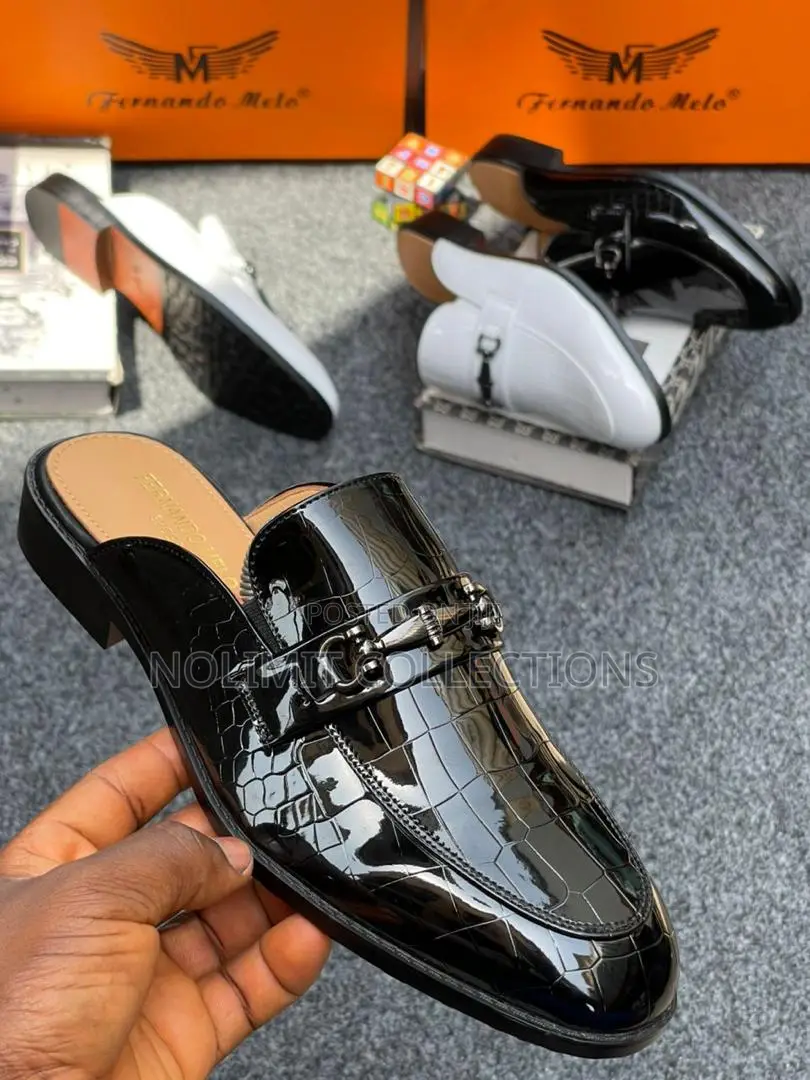Fernando Melo Croc Skin Shinny Leather Mules