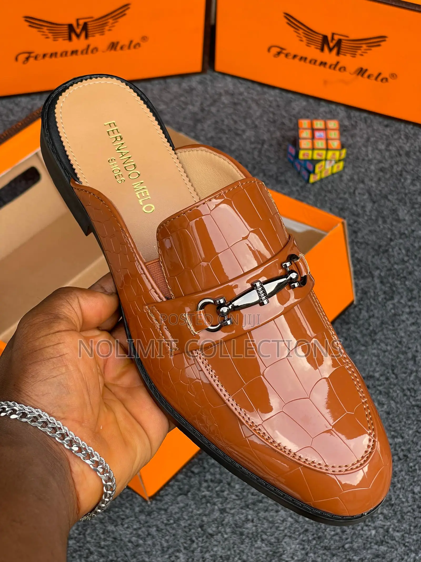 Fernando Melo Croc Skin Shinny Leather Mules