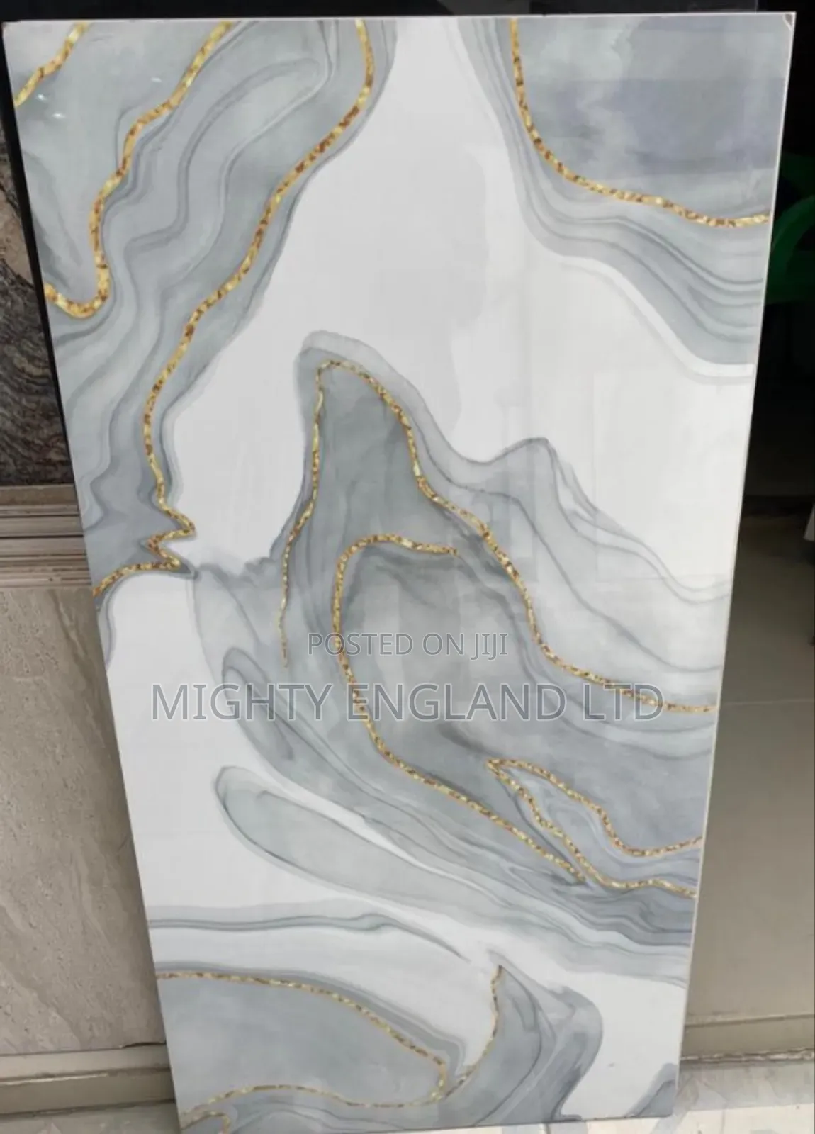 Grey Marble Pattern With Gold Vein Accents Polished Porcelain Floor