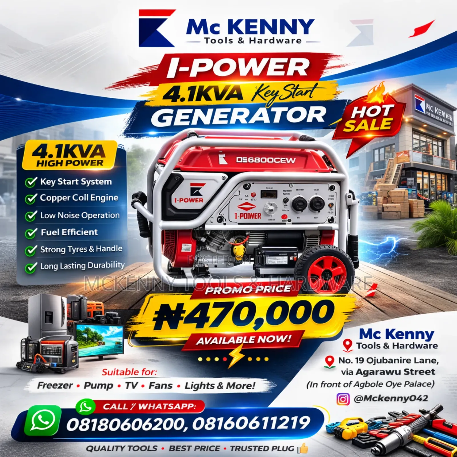 I Power 4.1kva Key Start Generator – Heavy Duty 🔥