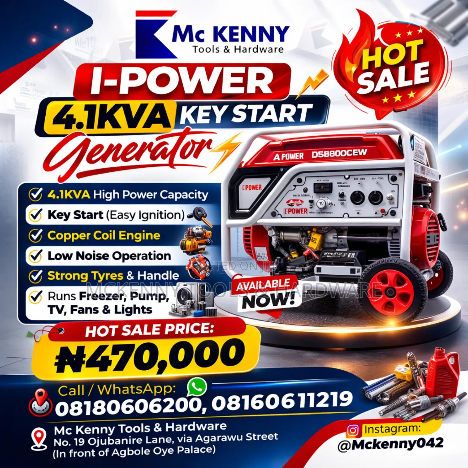 I Power 4.1kva Key Start Generator – Heavy Duty 🔥