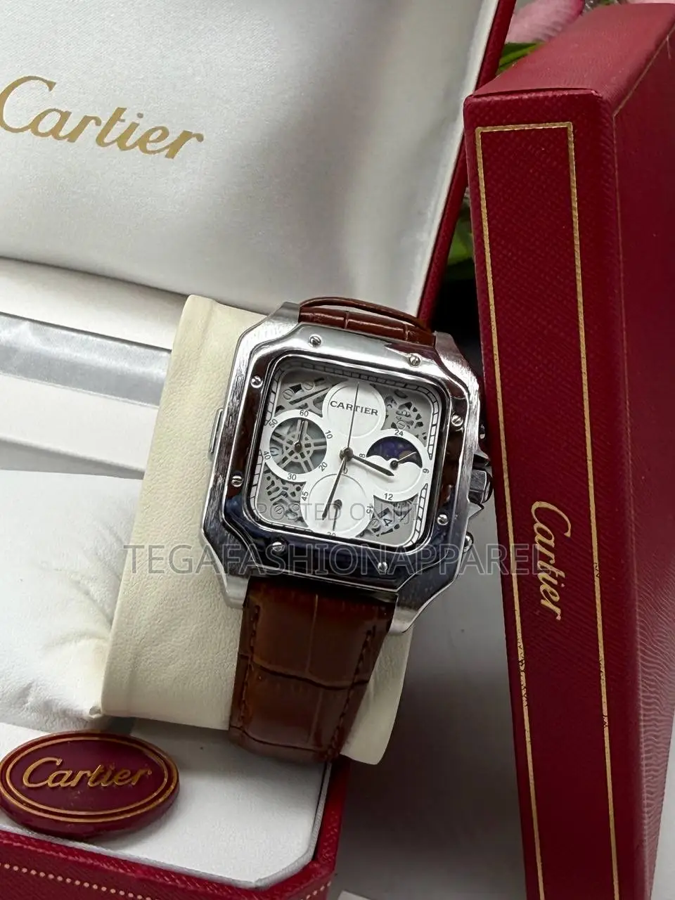 Cartier Santos Chronographic Leather Wristwatch