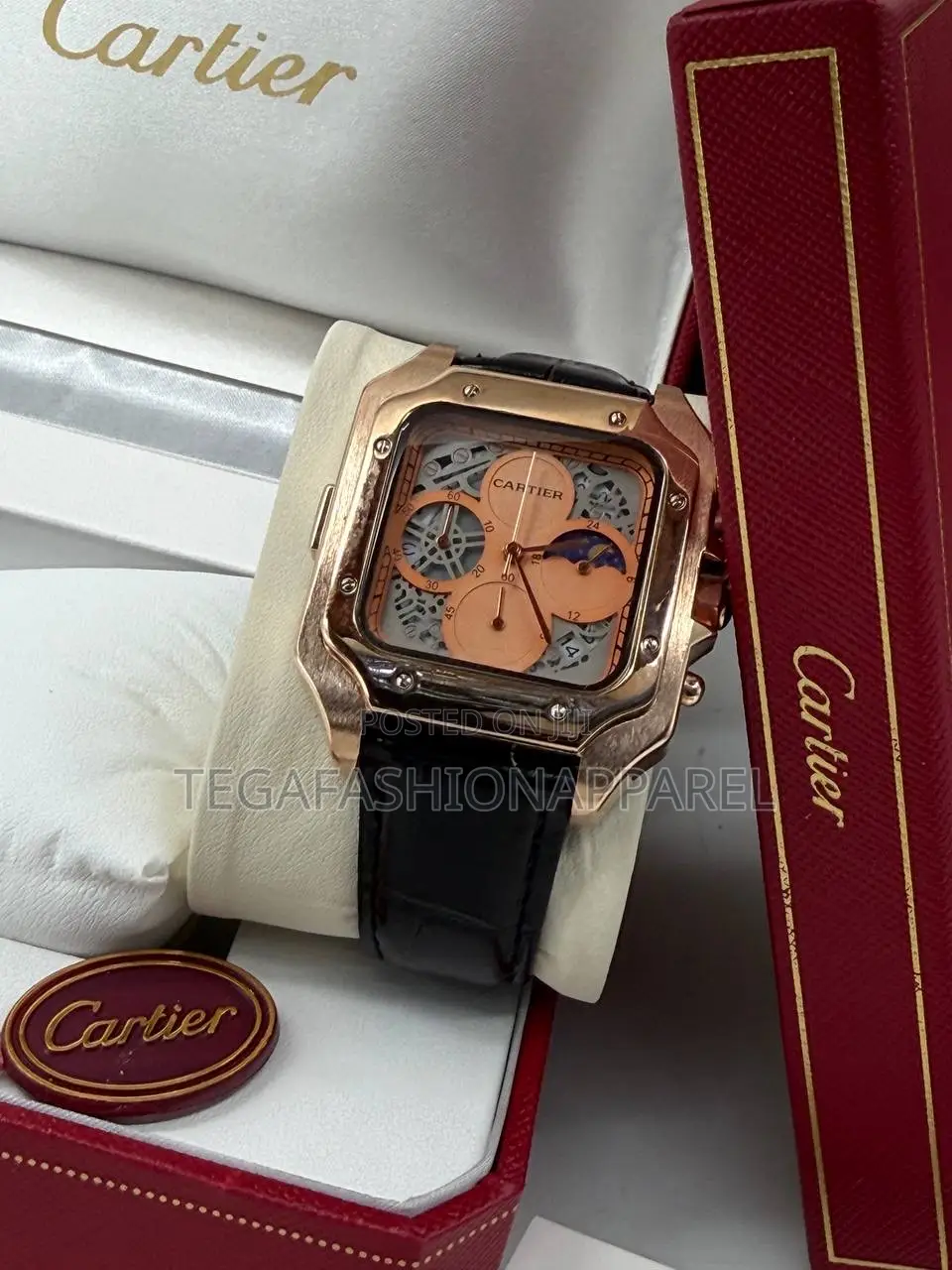 Cartier Santos Chronographic Leather Wristwatch