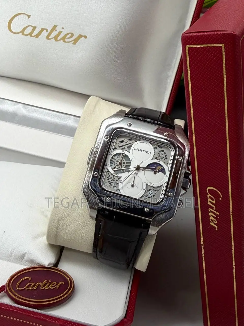 Cartier Santos Chronographic Leather Wristwatch