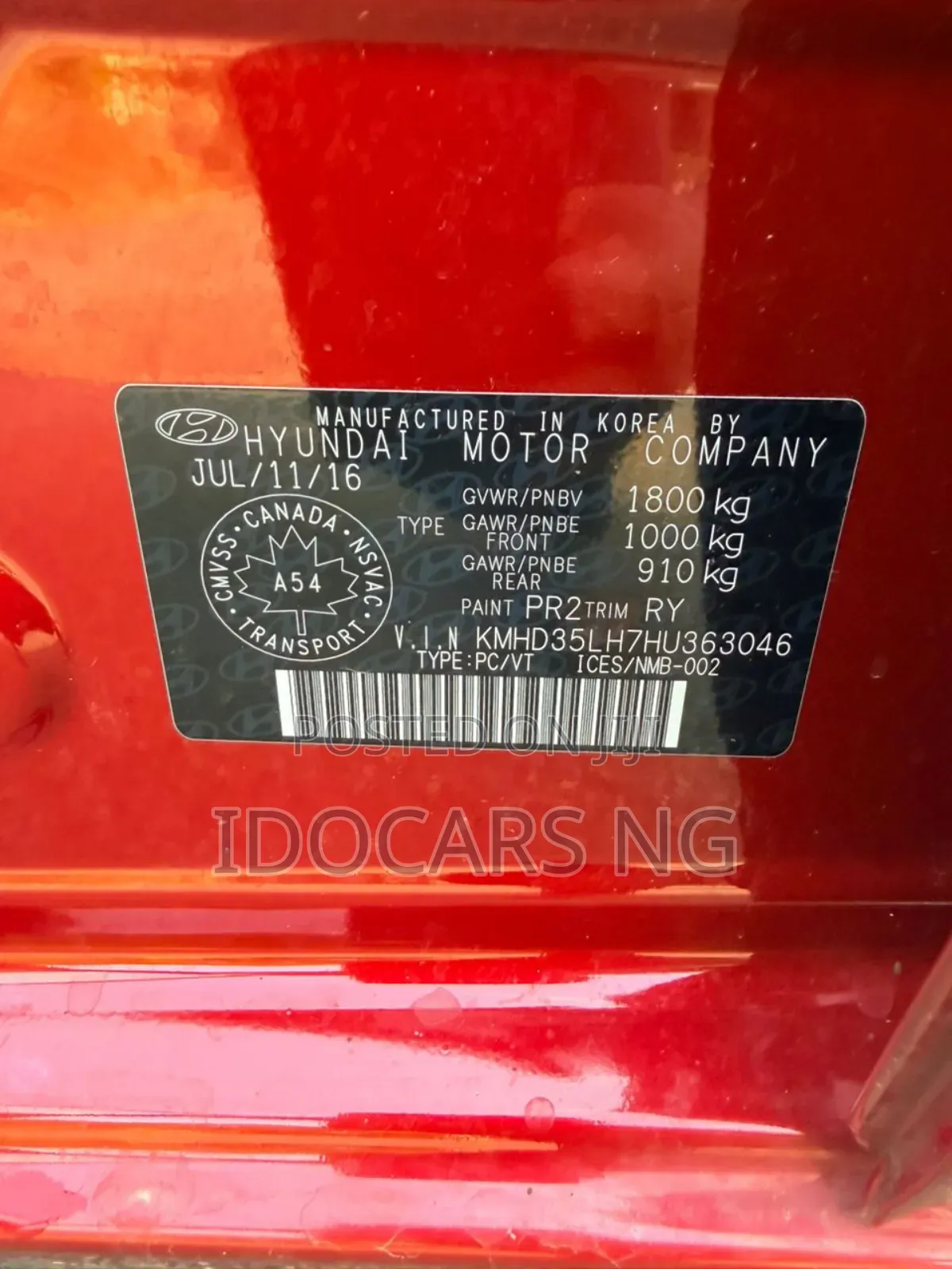 Hyundai Elantra Sport Sedan FWD (1.6L 4cyl 6M) 2017 Red