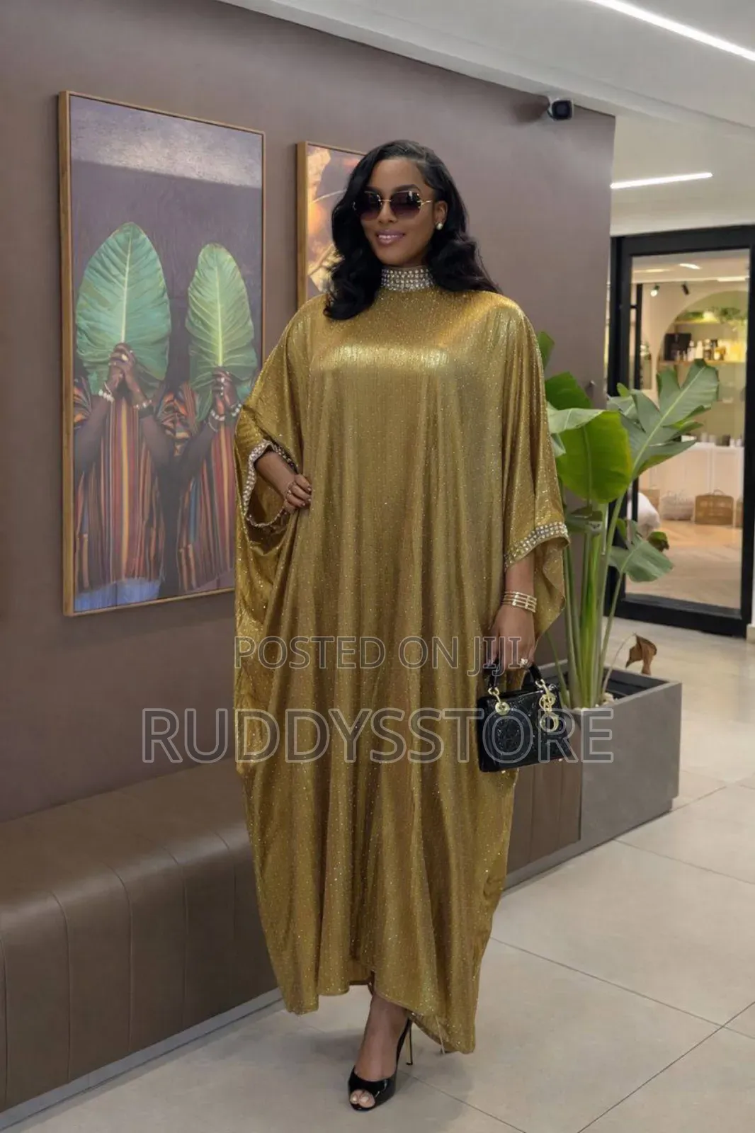 Luxury Rhinestone Detailed Bubu Dress – Elegant Statement Outfit