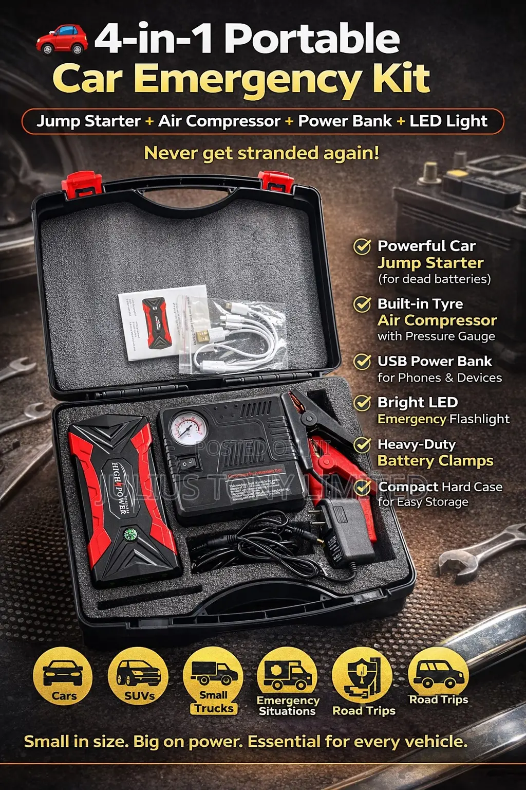 Car Jump Starter Powerbank With Air Compressor