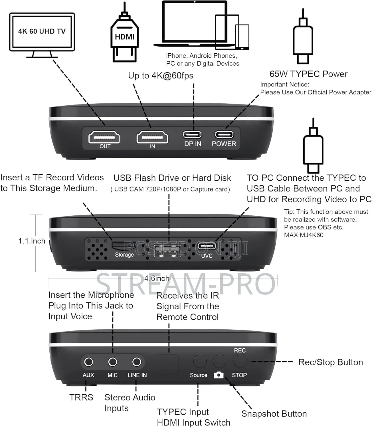 Uc2600h 4k60 HDR Hdmi Video Capture Box Grabber 1080p240